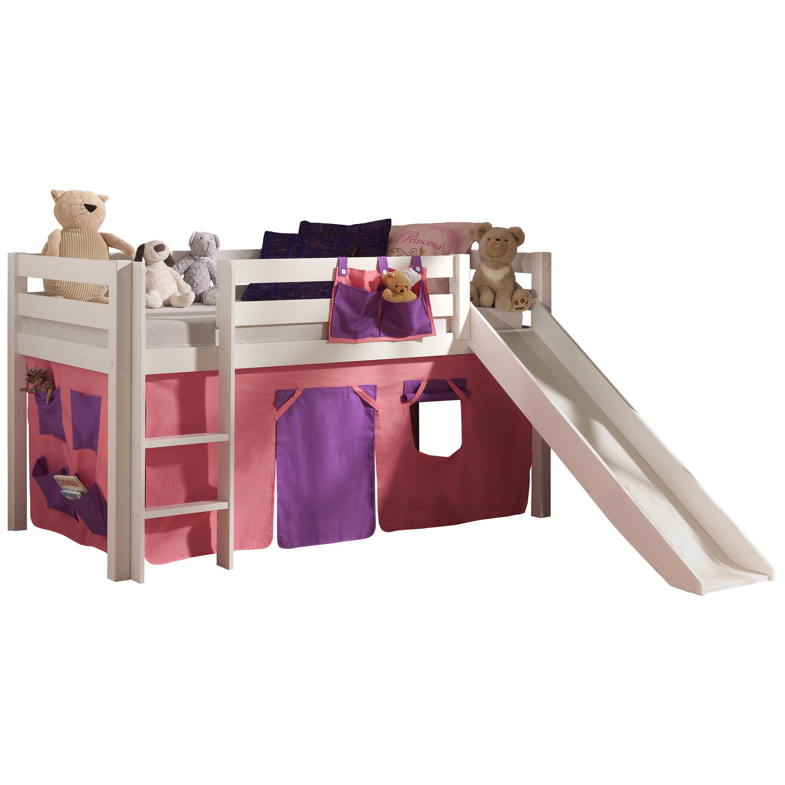 Lit mi-hauteur Astrid blanc avec toboggan - tente bella - Image 6