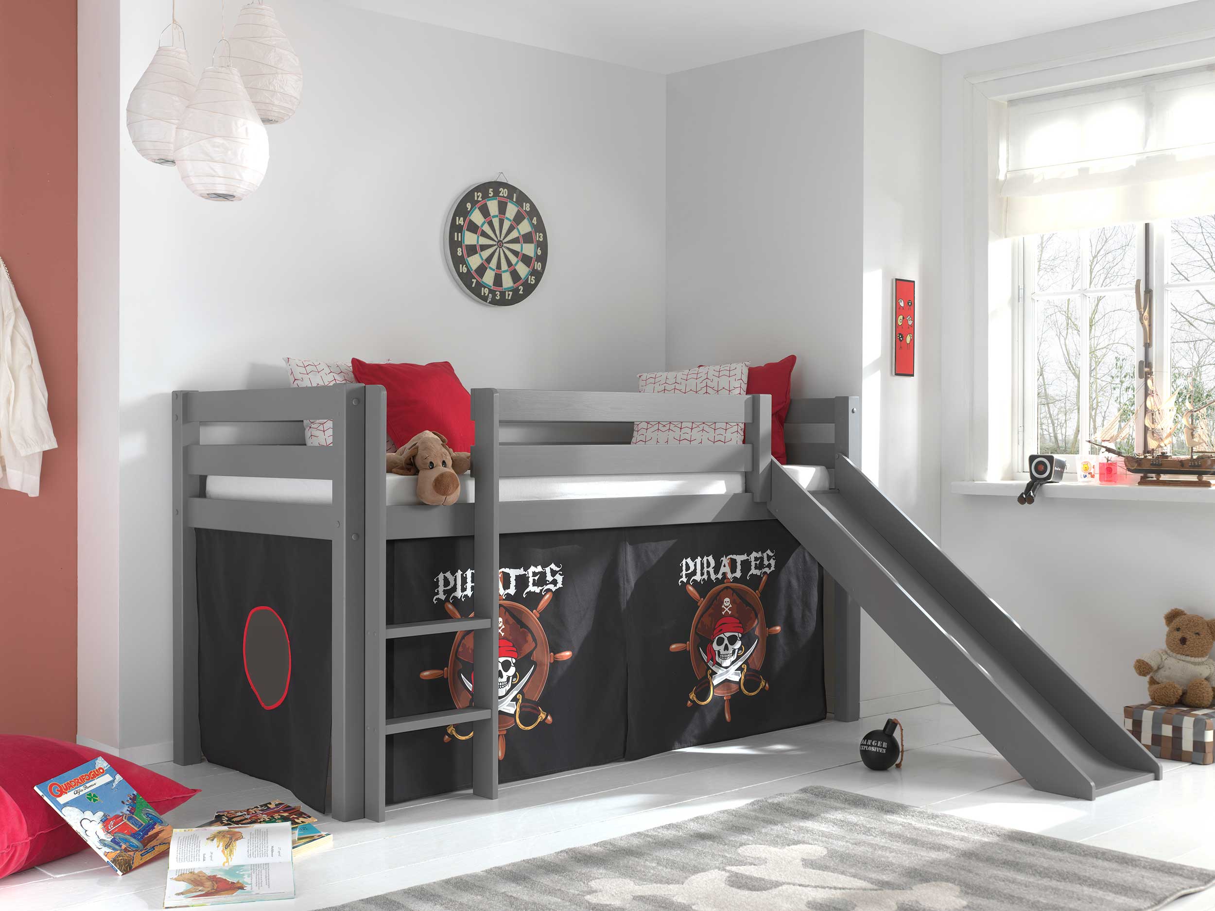 Lit mi-hauteur Astrid gris avec toboggan - tente pirates - Image 2