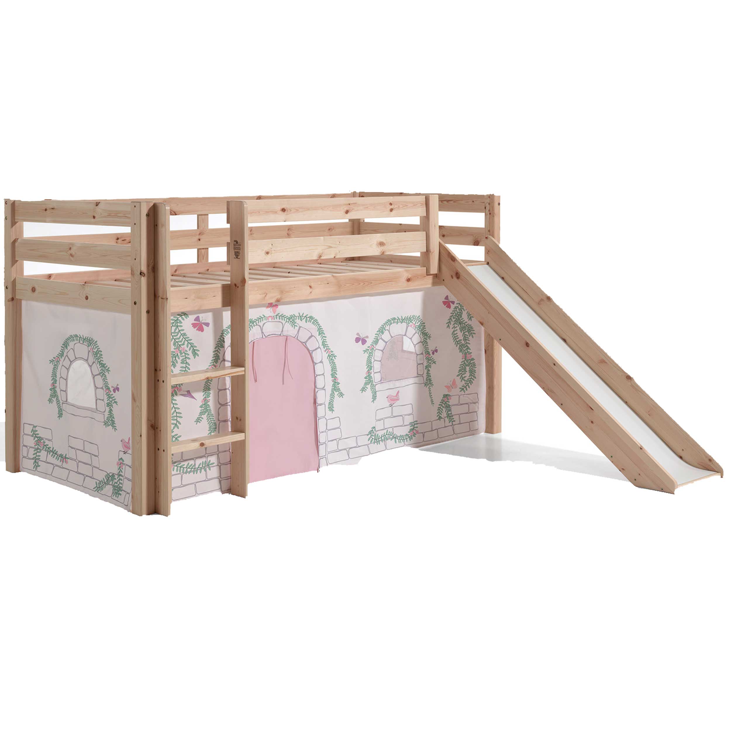 Lit mi-hauteur avec toboggan Astrid avec tente de lit Birdy - bois de pin - Image 6