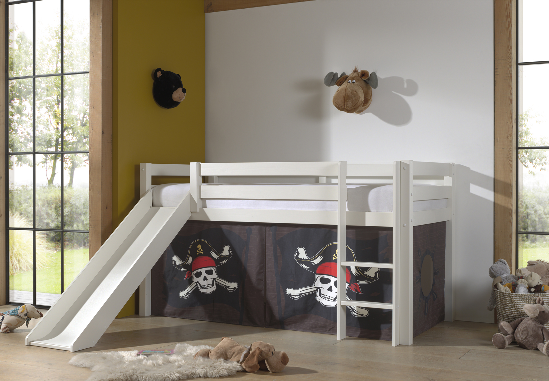 Lit mi-hauteur avec toboggan Astrid avec tente de lit Caribbean Pirates - blanc - Image 5