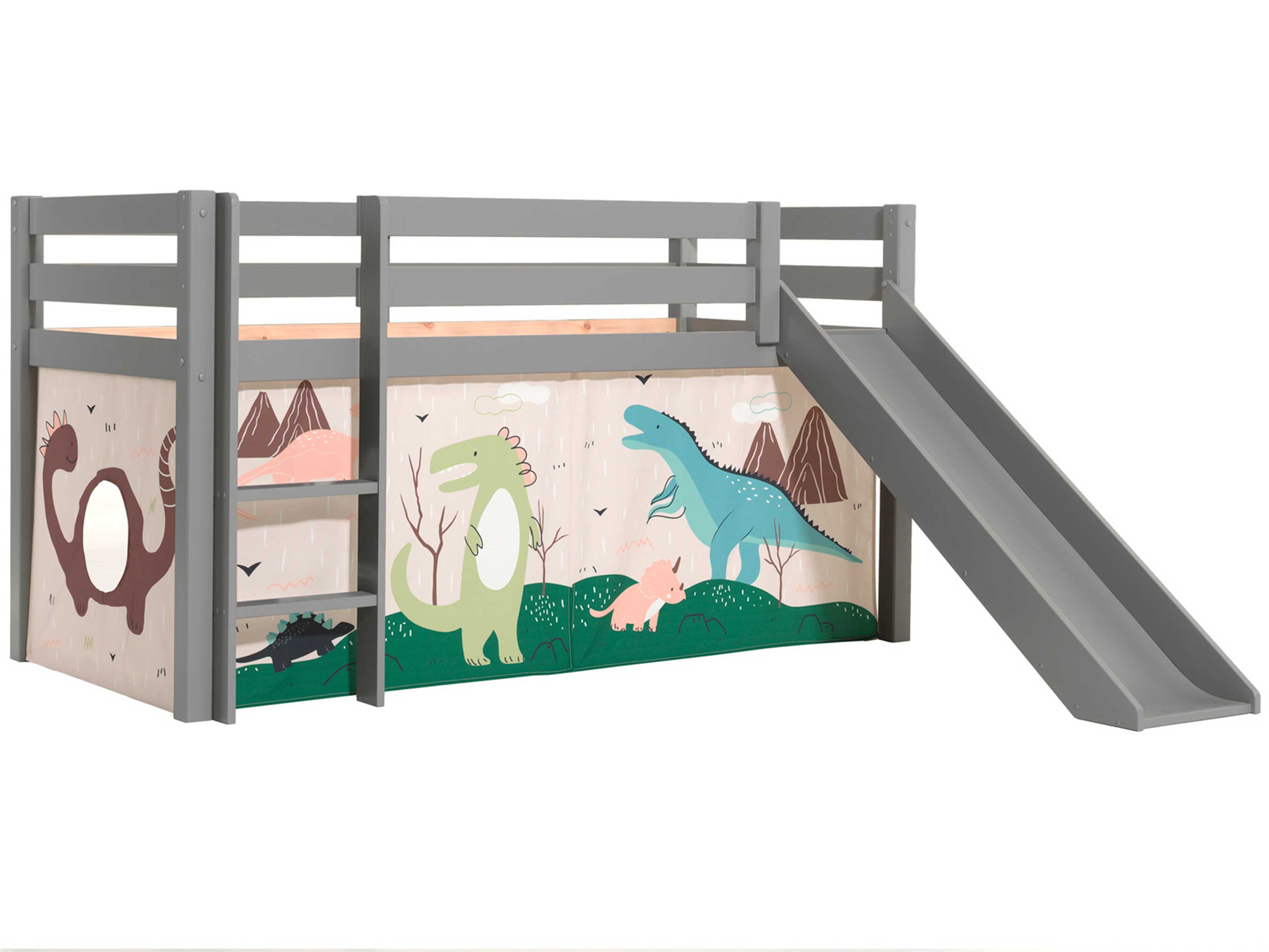 Lit mi-hauteur avec toboggan Astrid avec tente de lit Dino - gris - Image 6