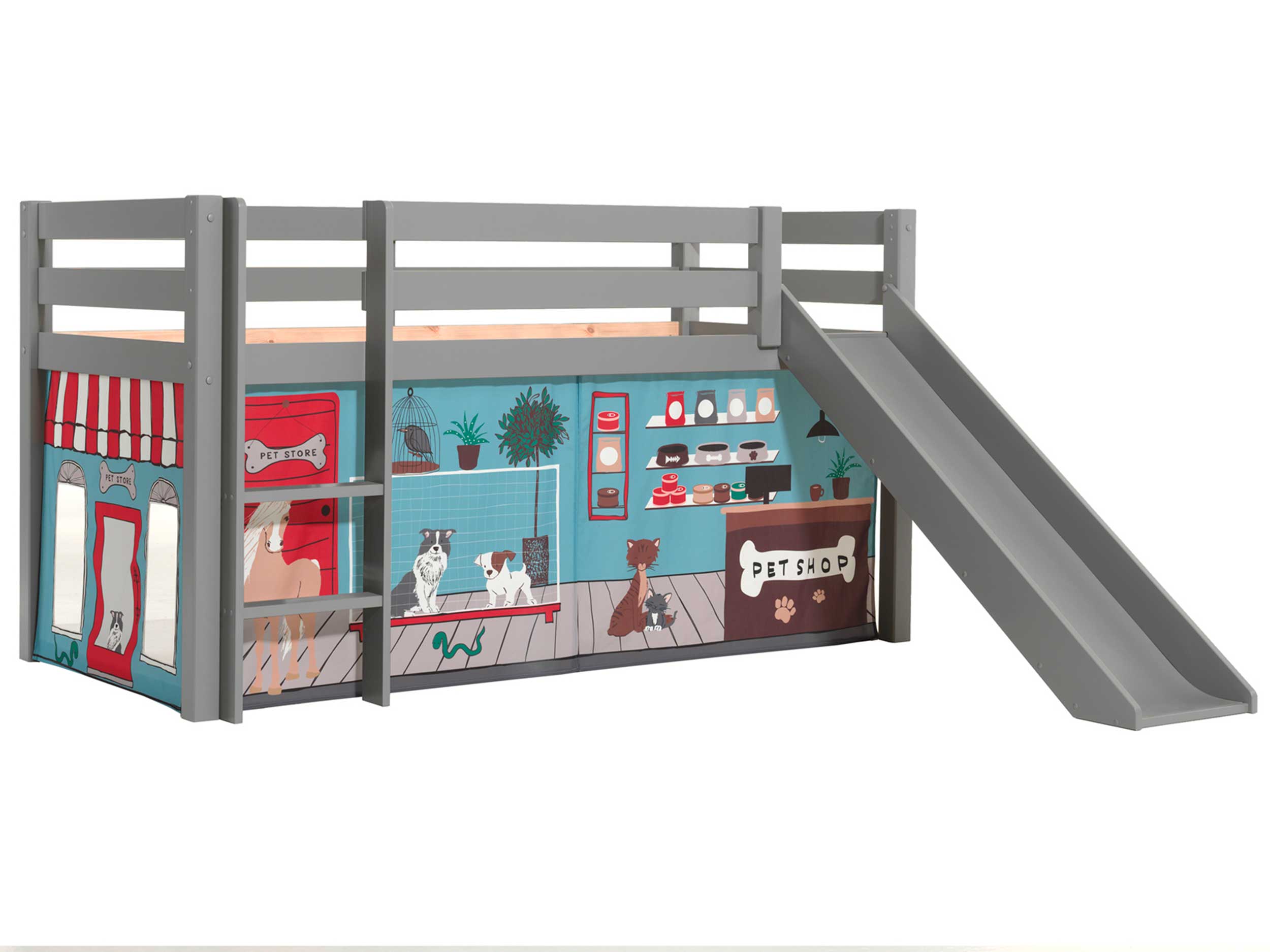 Lit mi-hauteur avec toboggan Astrid avec tente de lit Pet Shop - gris - Image 6