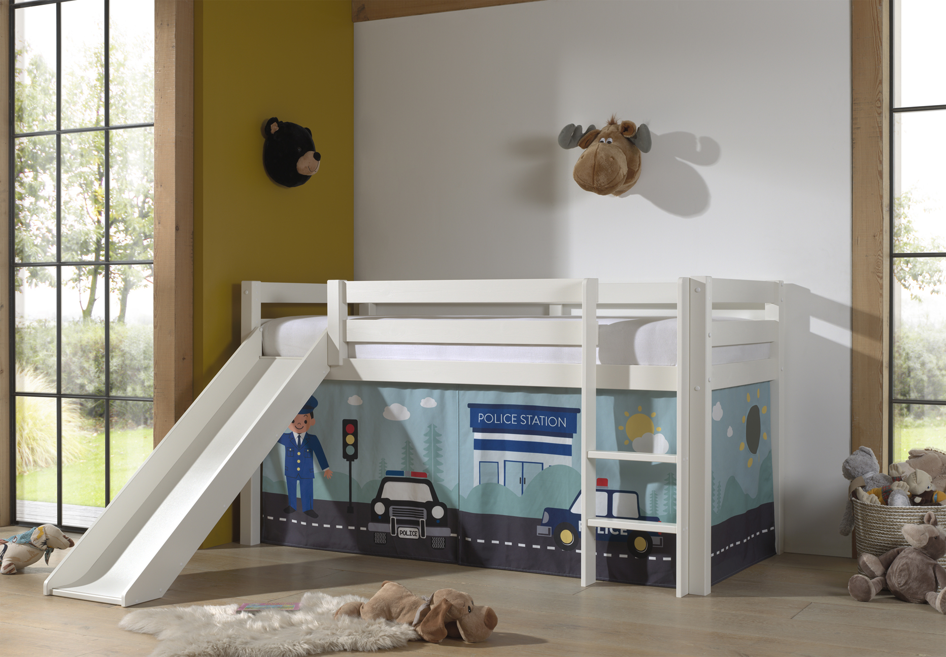 Lit mi-hauteur avec toboggan Astrid avec tente de lit Police - blanc - Image 5