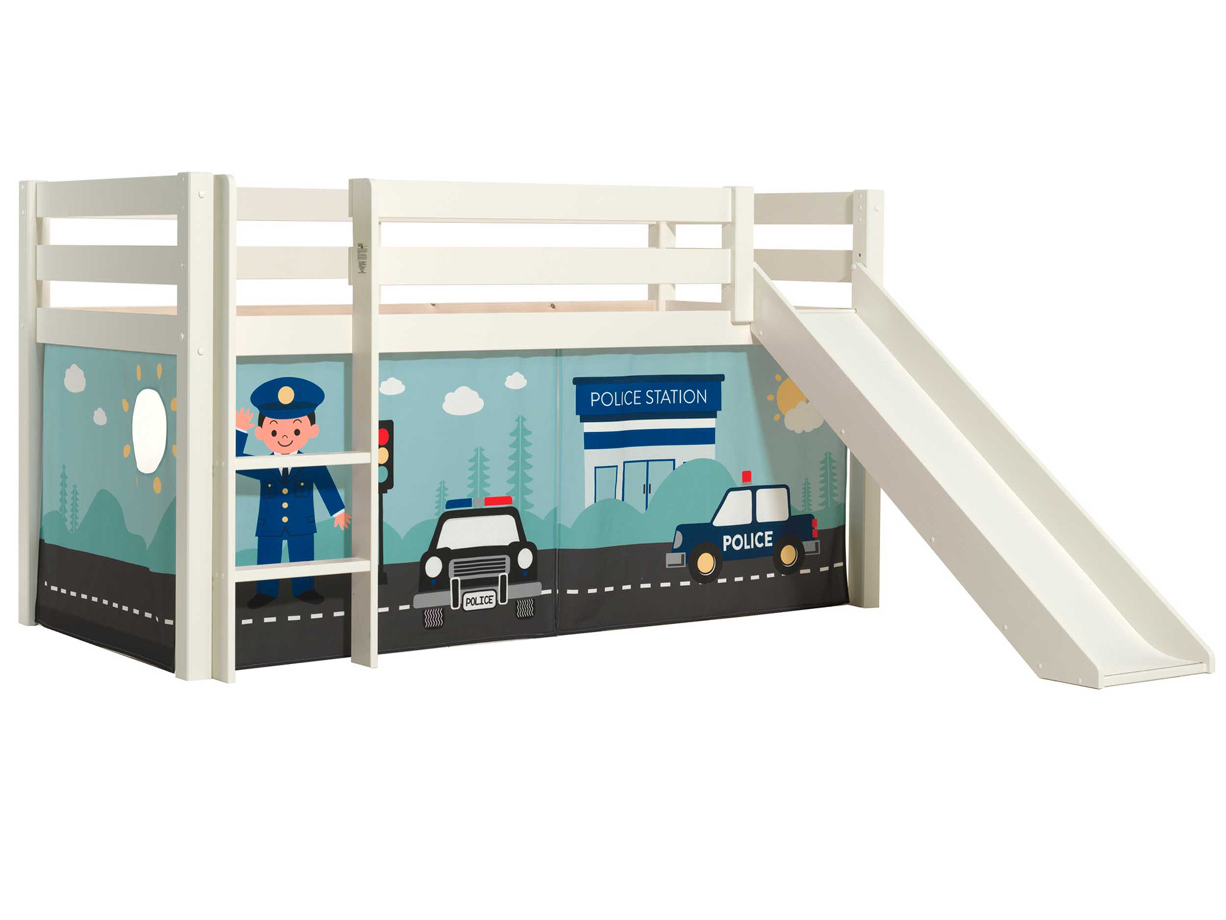 Lit mi-hauteur avec toboggan Astrid avec tente de lit Police - blanc - Image 6