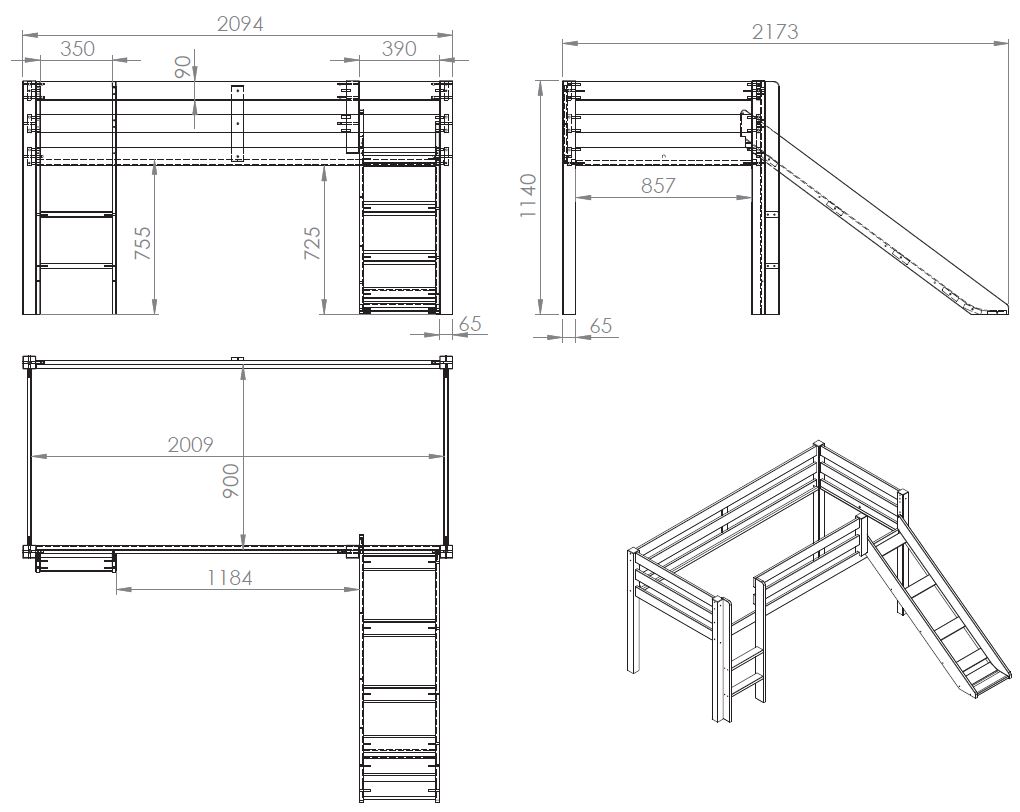 Lit mi-hauteur avec toboggan Astrid avec tente de lit Police - gris - Image 2