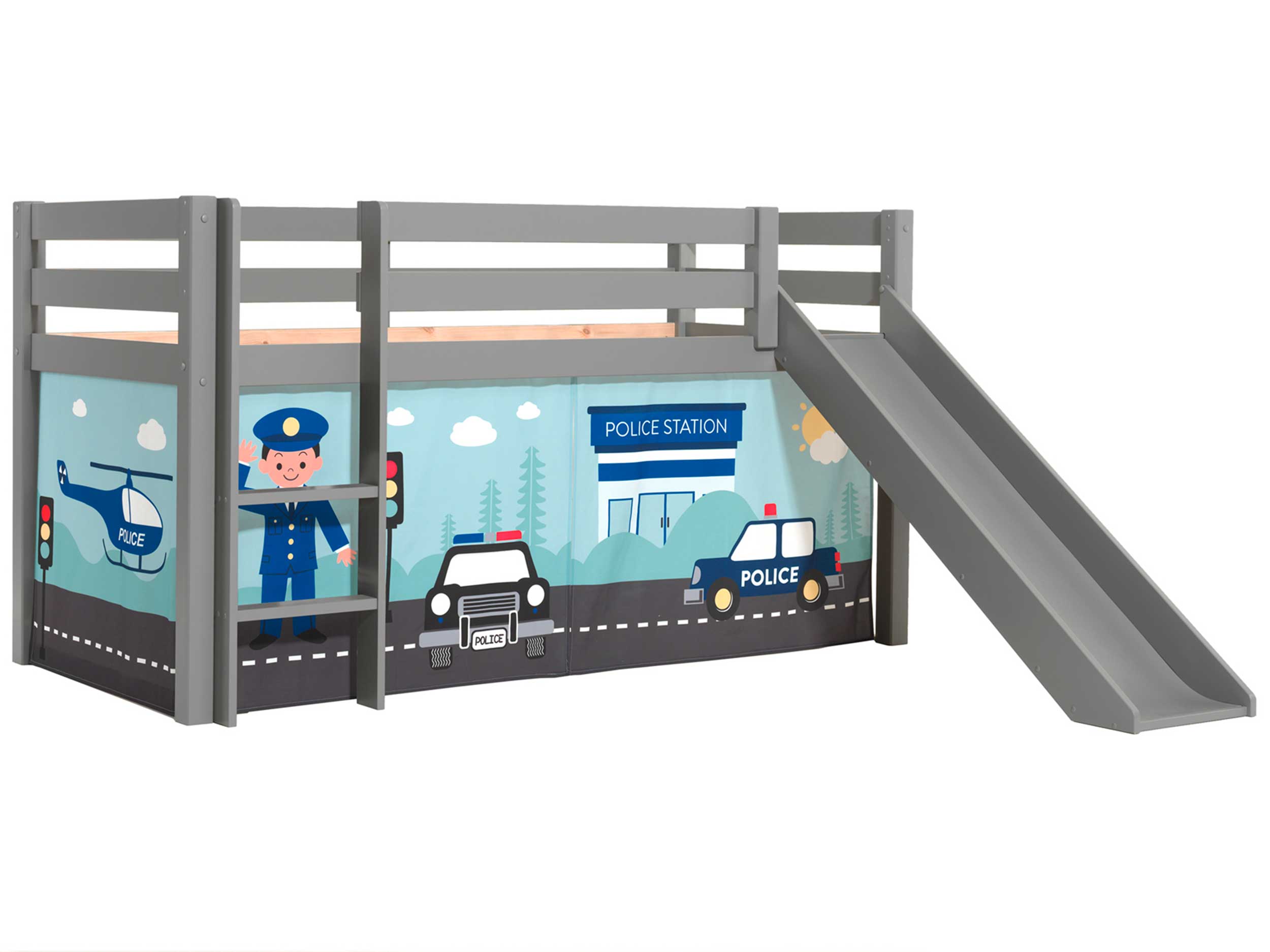 Lit mi-hauteur avec toboggan Astrid avec tente de lit Police - gris - Image 6