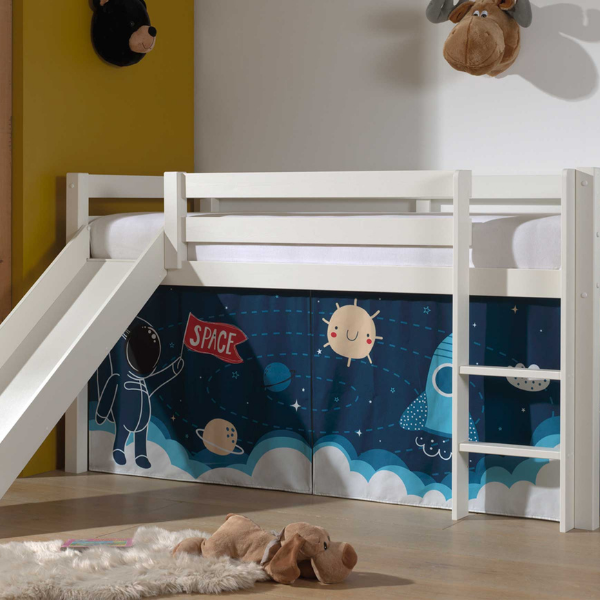 Lit mi-hauteur avec toboggan Astrid avec tente de lit Space Shuttle - blanc