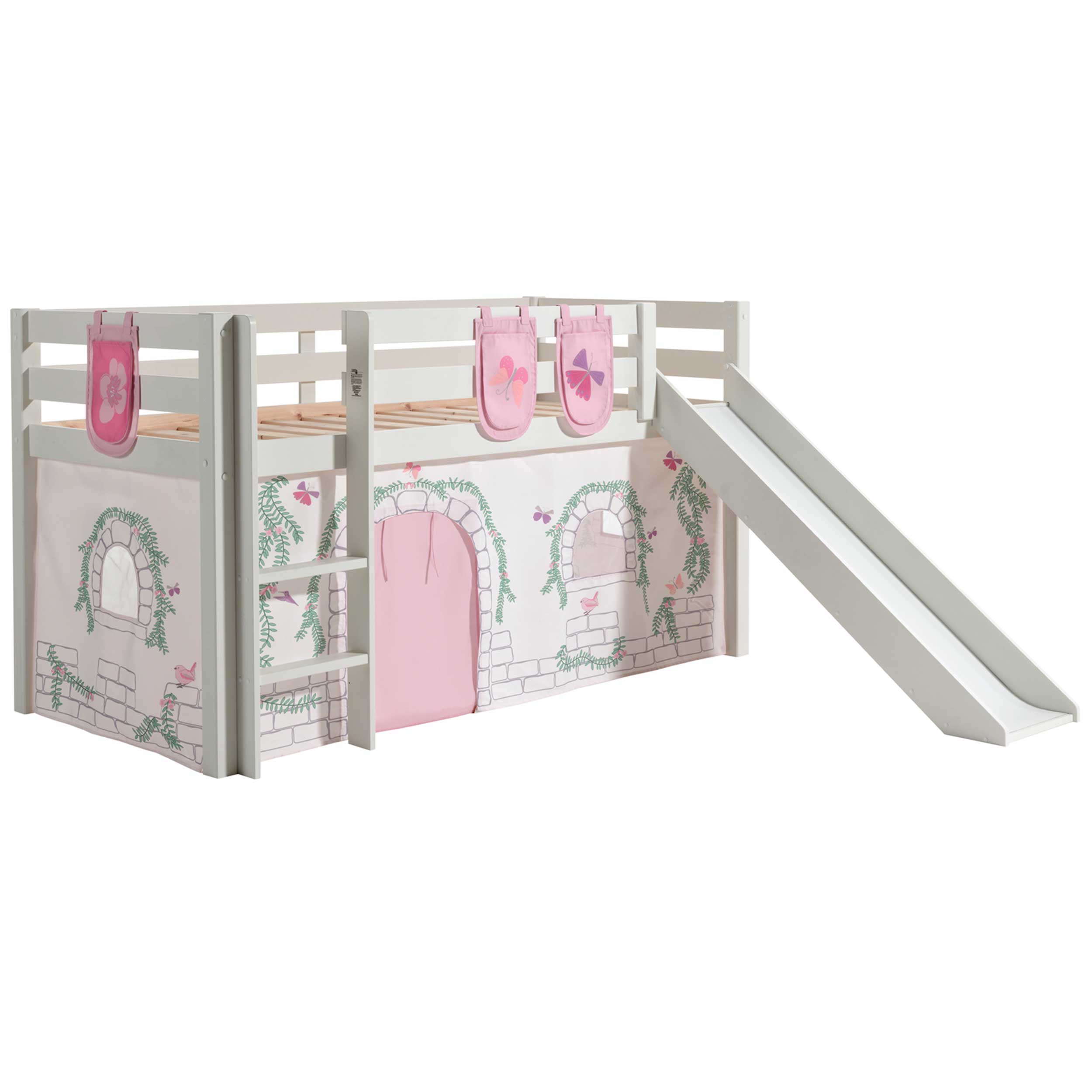 Lit mi-hauteur avec toboggan Astrid avec tente et sacs de rangement Birdy - blanc - Image 7