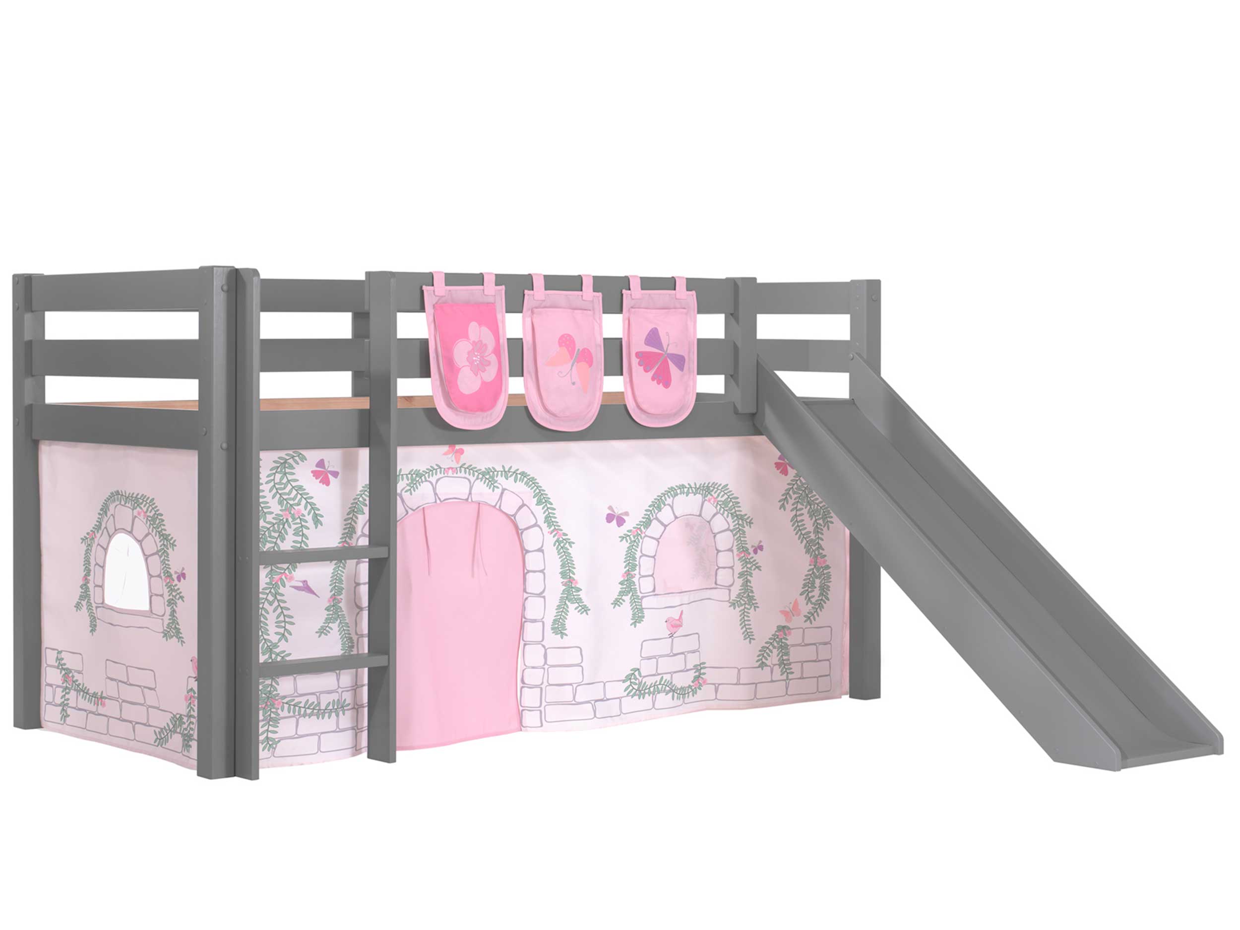 Lit mi-hauteur avec toboggan Astrid avec tente et sacs de rangement Birdy - gris - Image 7
