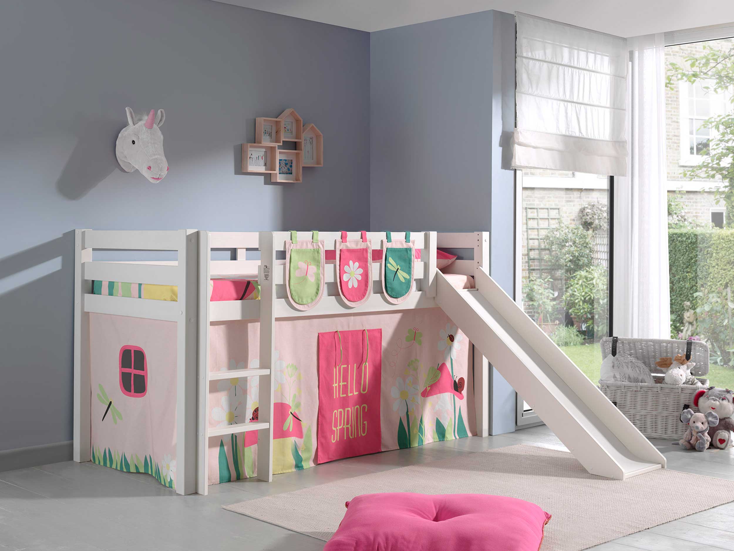 Lit mi-hauteur avec toboggan Astrid avec tente et sacs de rangement Spring - blanc - Image 6