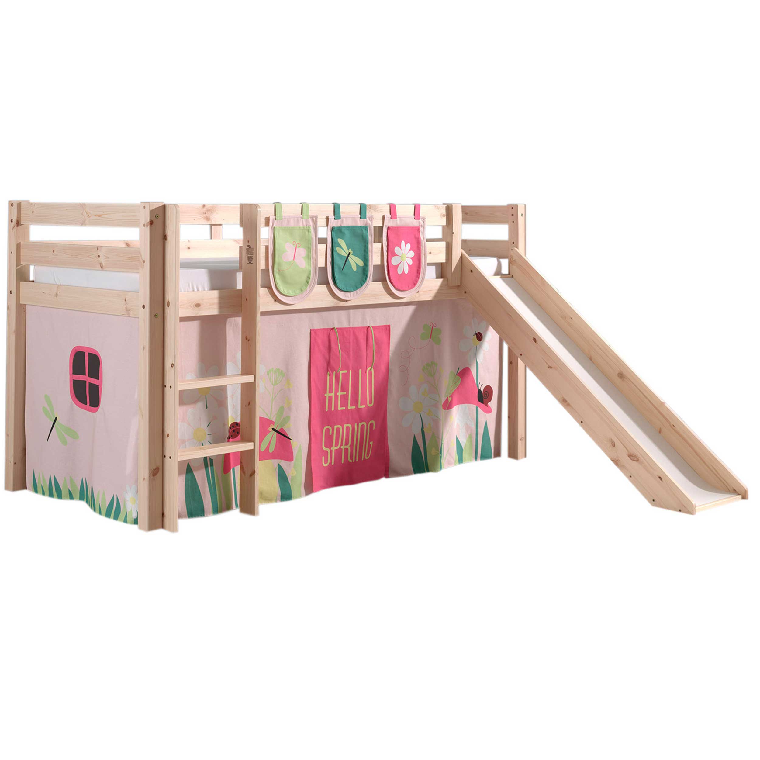 Lit mi-hauteur avec toboggan Astrid avec tente et sacs de rangement Spring - bois de pin - Image 7