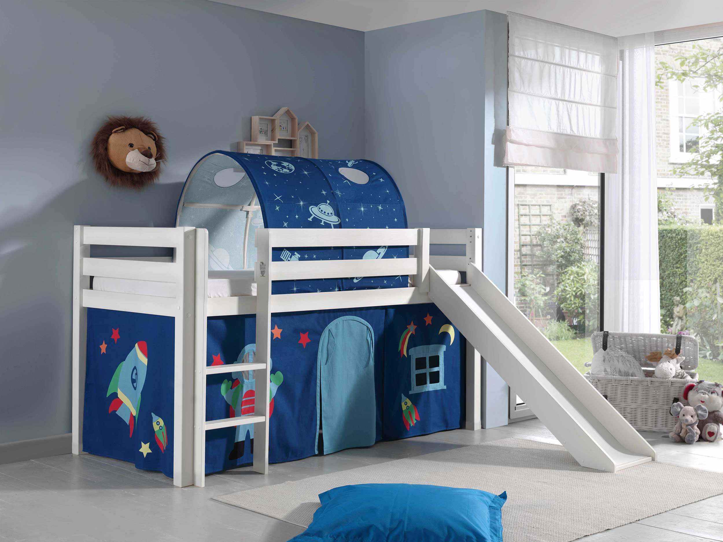Lit mi-hauteur avec toboggan Astrid avec tente et tunnel de lit Astro - blanc - Image 6