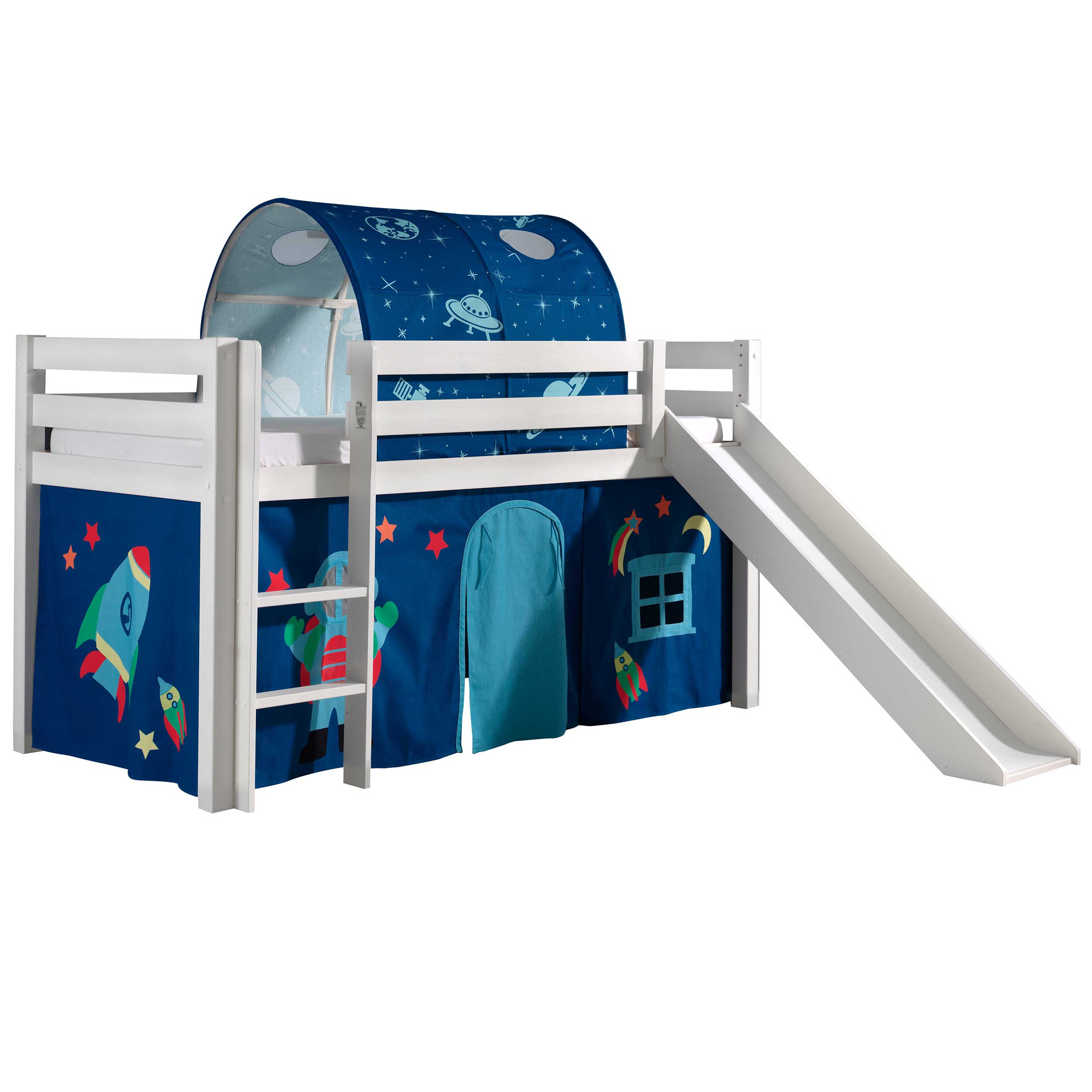 Lit mi-hauteur avec toboggan Astrid avec tente et tunnel de lit Astro - blanc - Image 7