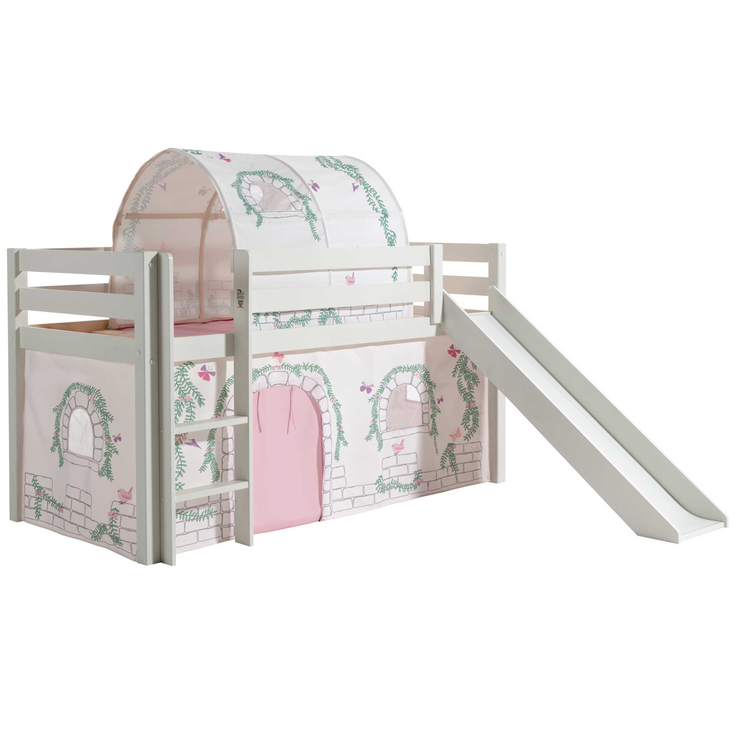 Lit mi-hauteur avec toboggan Astrid avec tente et tunnel de lit Birdy - blanc - Image 7