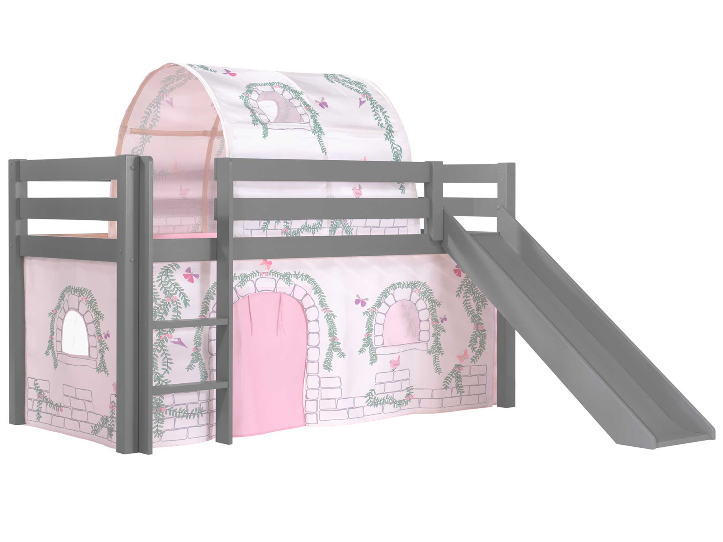 Lit mi-hauteur avec toboggan Astrid avec tente et tunnel de lit Birdy - gris - Image 7