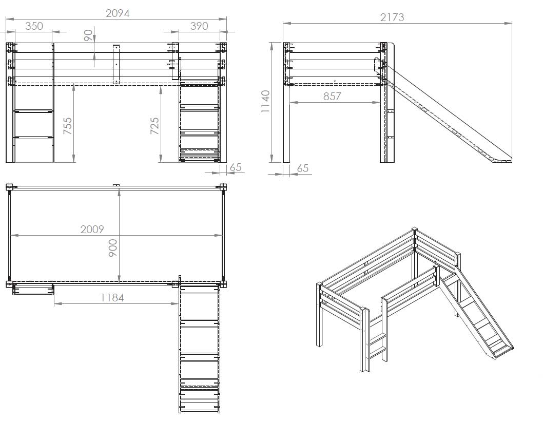 Lit mi-hauteur avec toboggan Astrid - blanc - Image 2