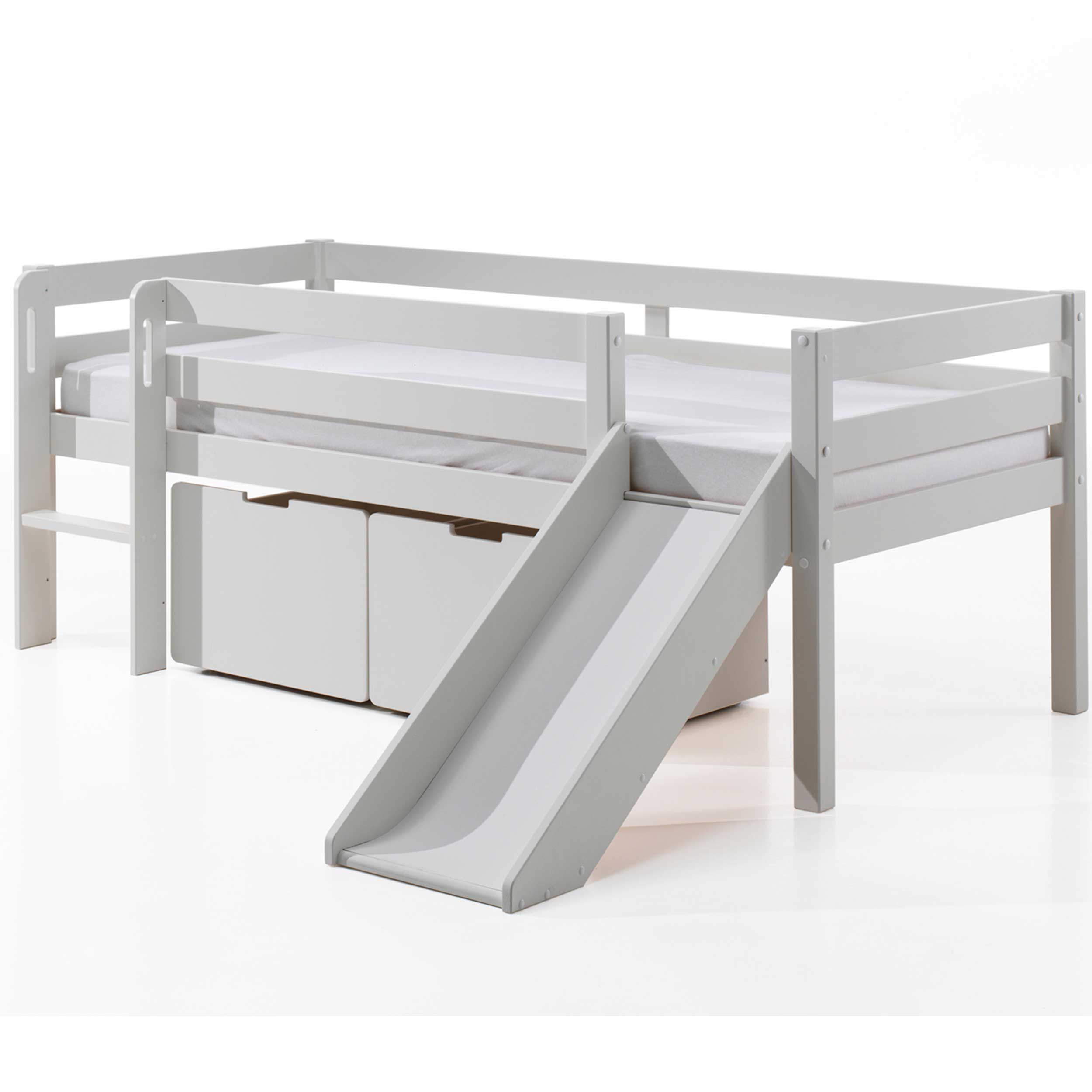 Lit mi-hauteur avec toboggan Pip avec 2 tiroirs 90 x 200 bois de pin - blanc - Image 5