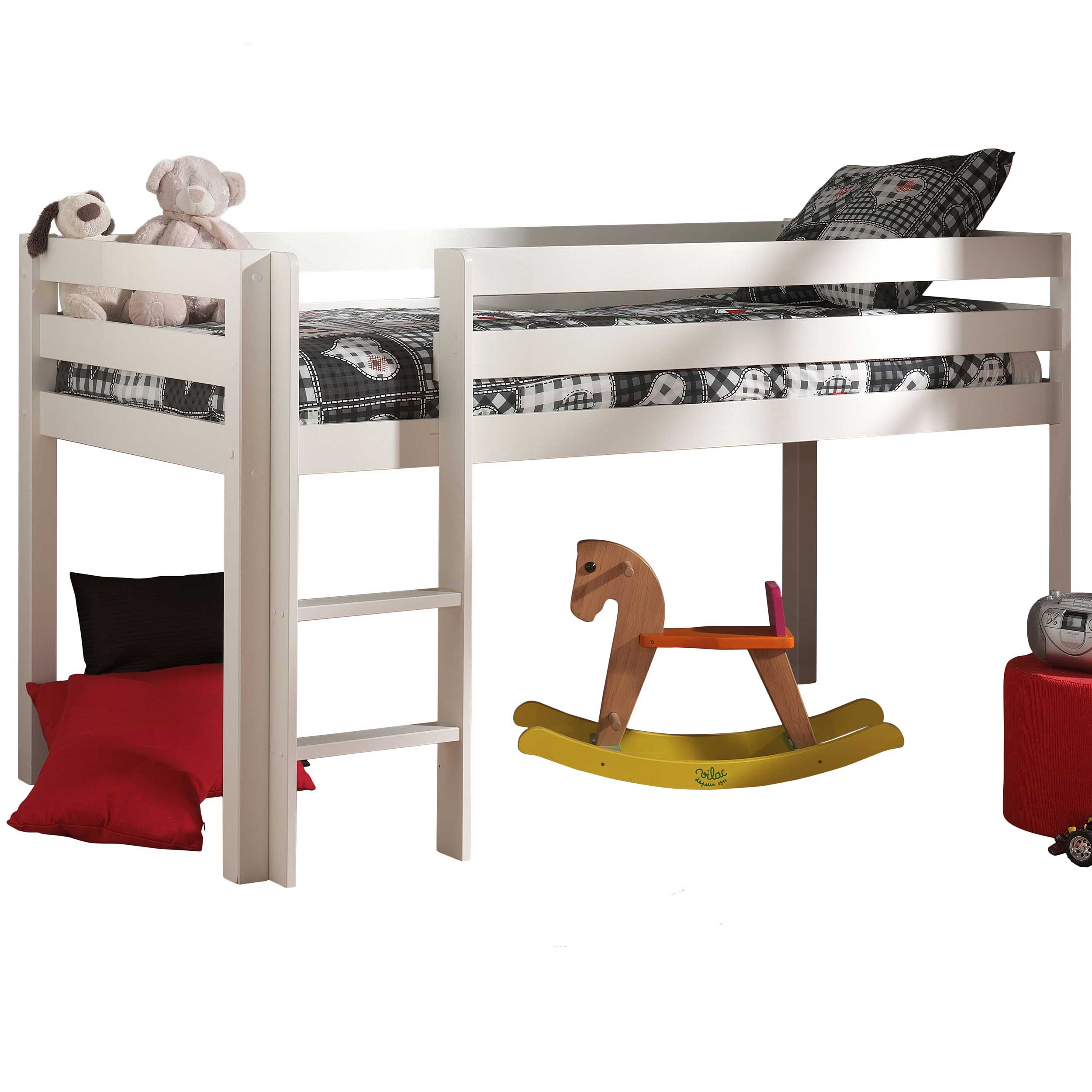 Lit mi-hauteur Charlotte avec étagère, bureau, bibliothèque et chiffonnier - blanc - Image 11