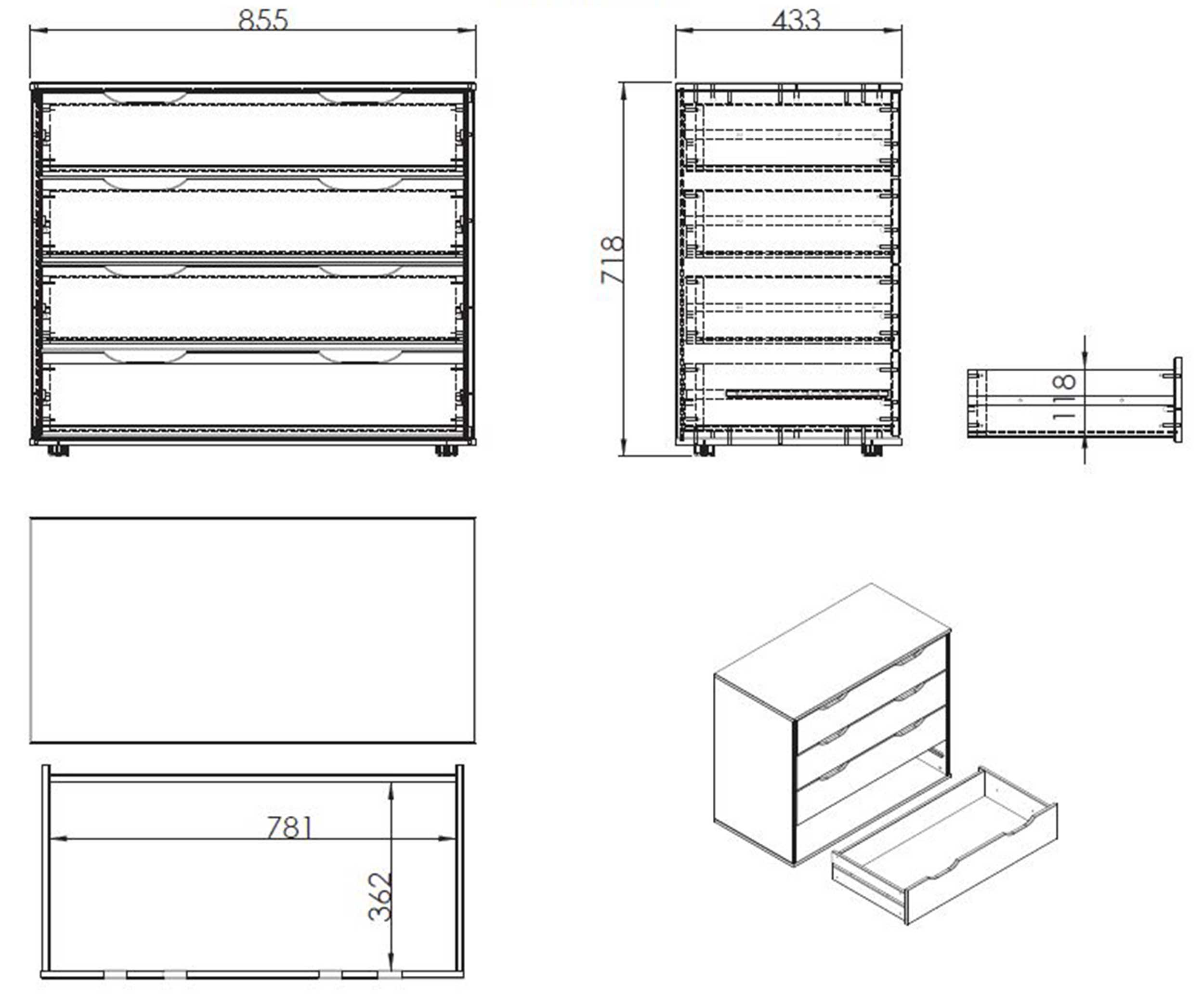 Lit mi-hauteur Charlotte avec étagère, bureau, bibliothèque et chiffonnier - blanc - Image 3