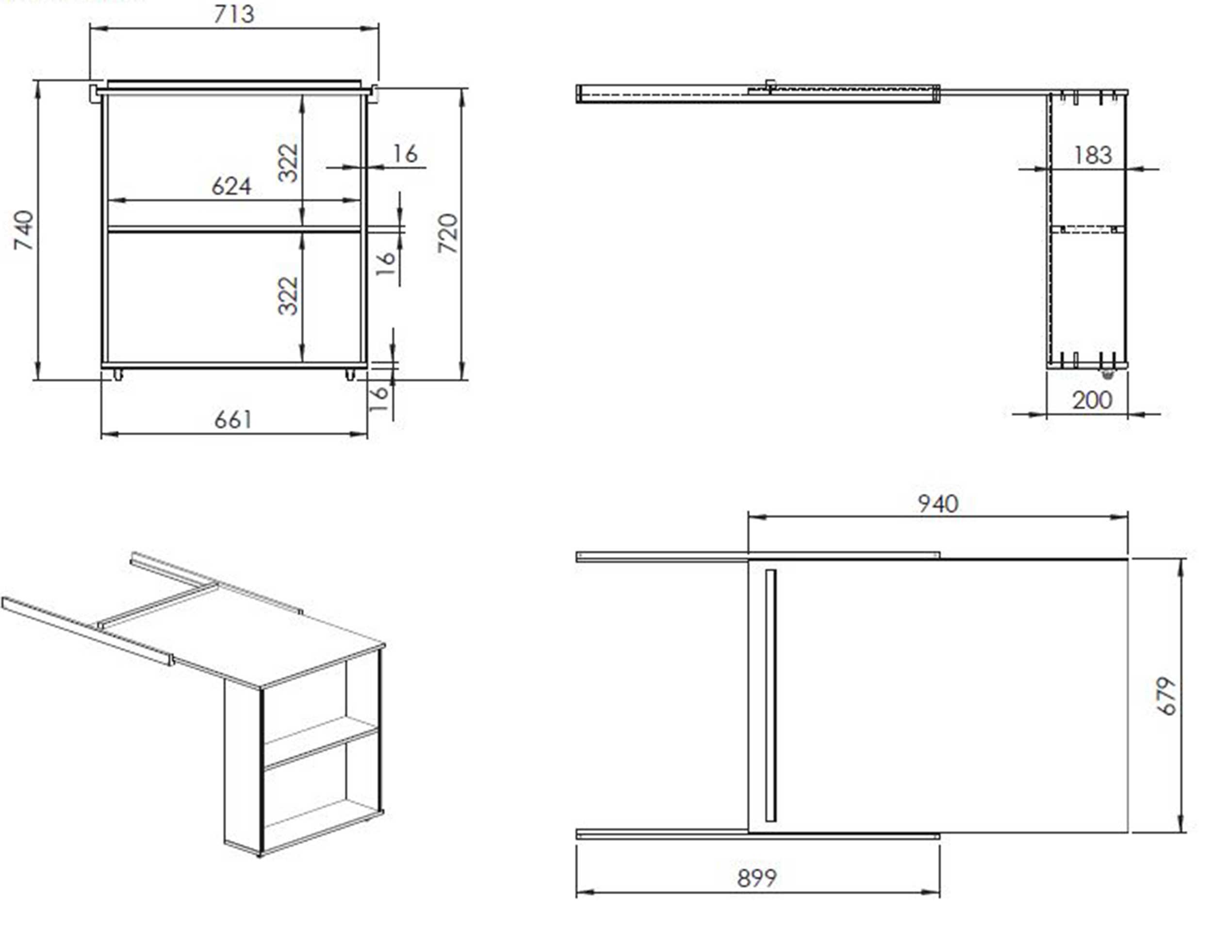 Lit mi-hauteur Charlotte avec étagère, bureau, bibliothèque et chiffonnier - blanc - Image 9