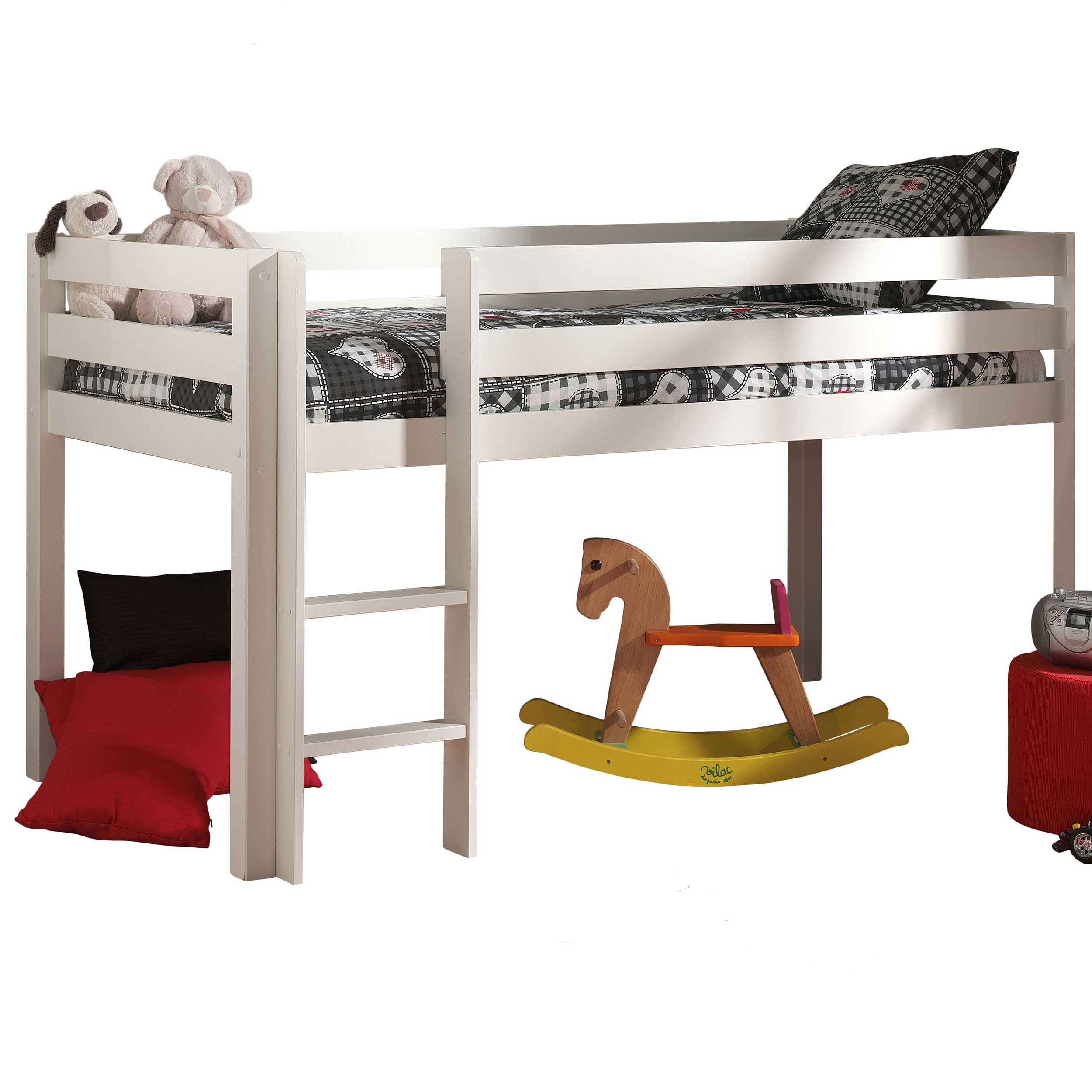 Lit mi-hauteur Charlotte avec étagère, bureau, commode et chiffonnier - blanc - Image 10