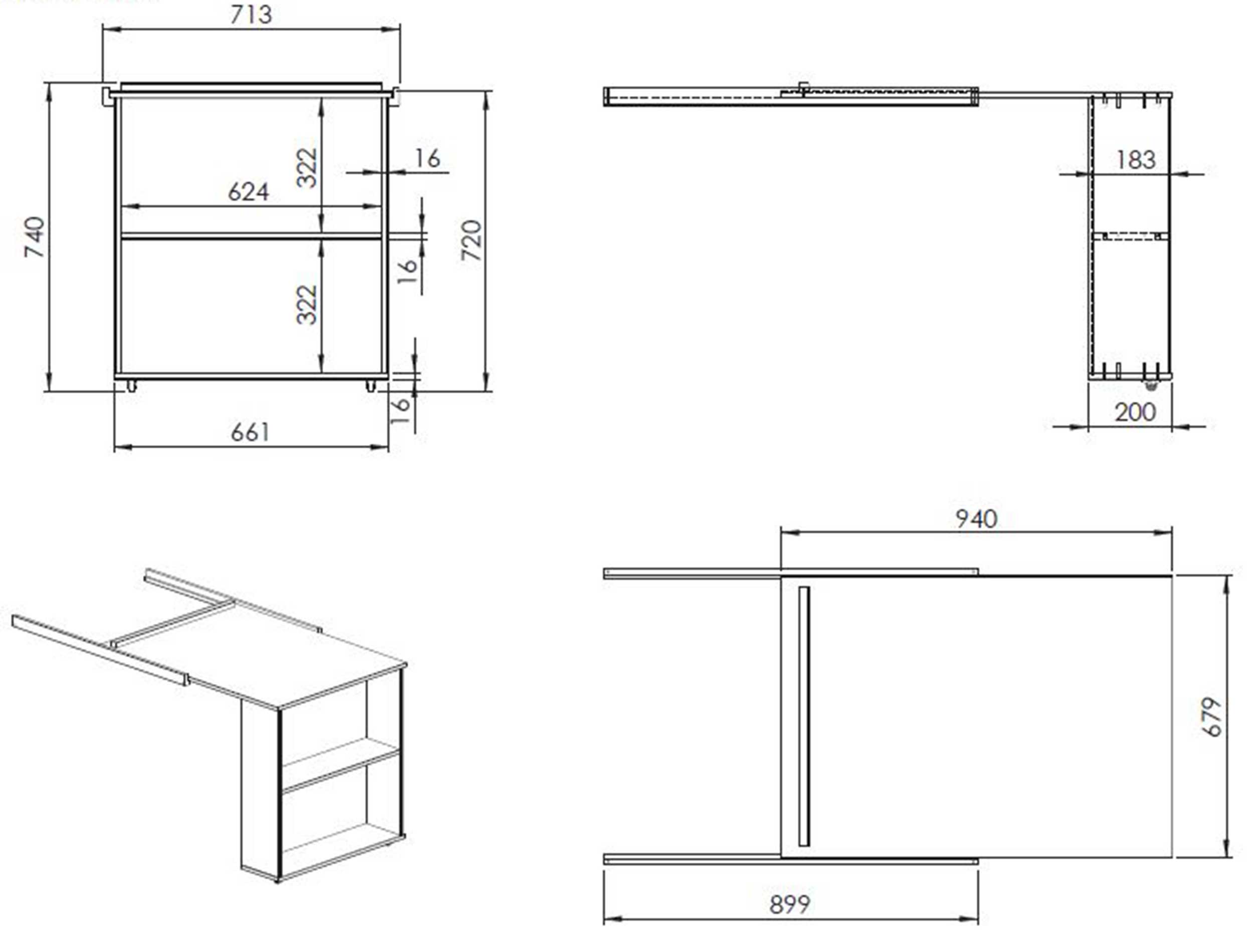 Lit mi-hauteur Charlotte avec étagère, bureau, commode et chiffonnier - blanc - Image 8
