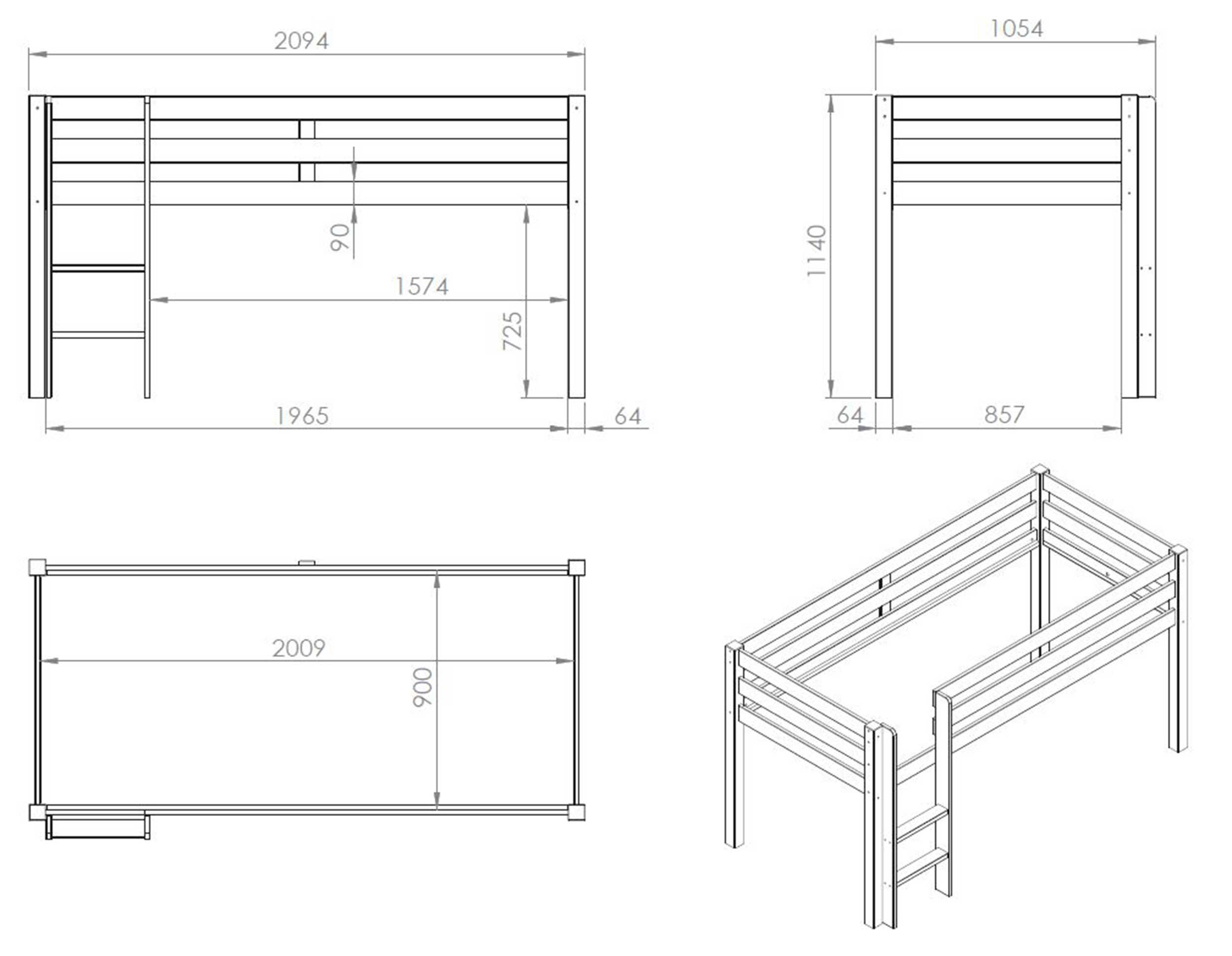 Lit mi-hauteur Charlotte avec étagère, bureau, commode et chiffonnier - blanc - Image 9