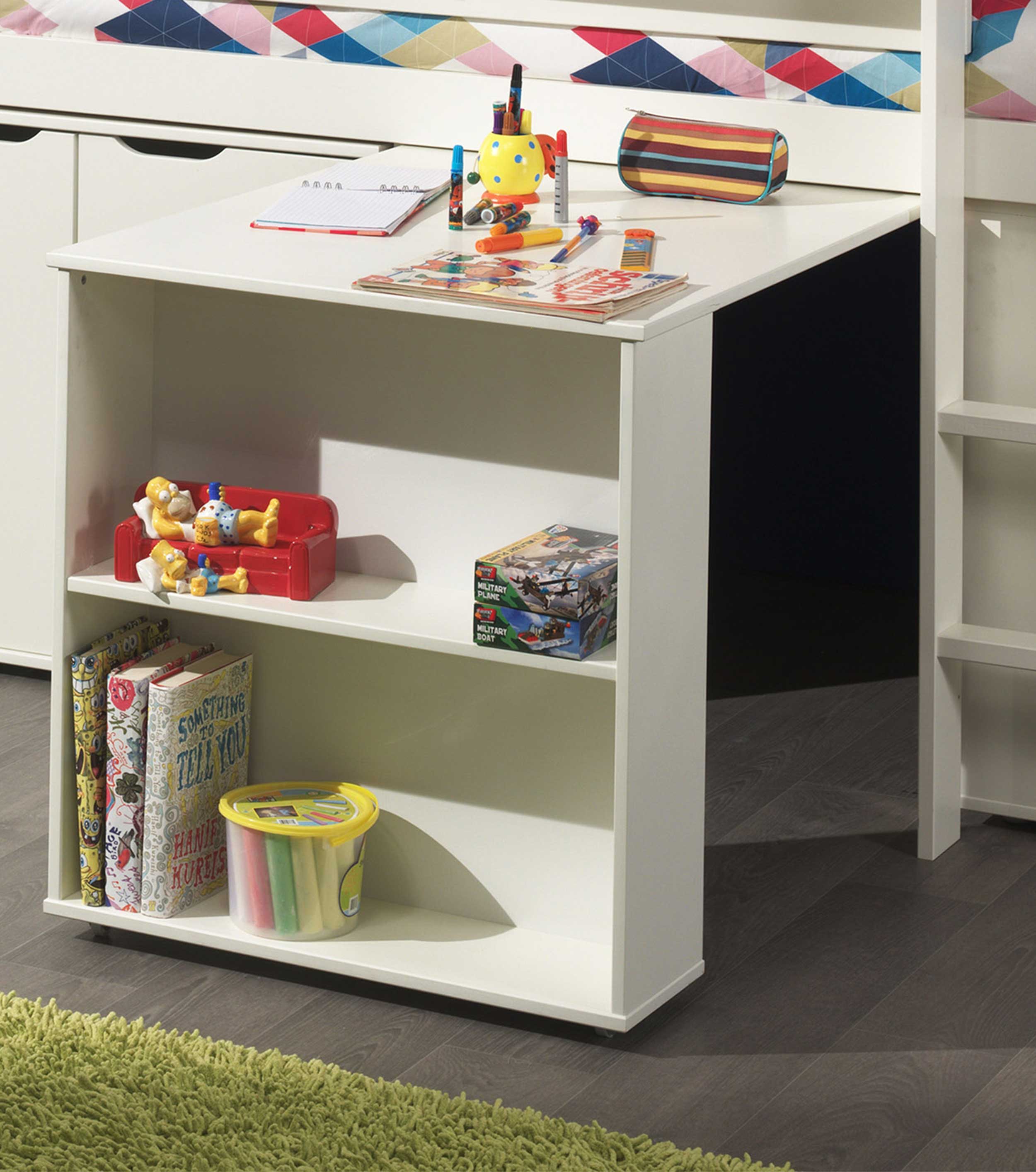 Lit mi-hauteur Charlotte avec étagère, bureau et chiffonnier - blanc - Image 10