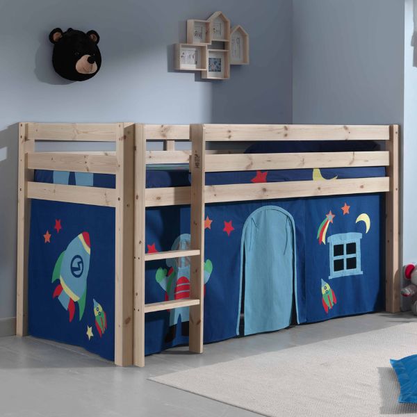 Lit mi-hauteur Charlotte avec tente de lit Astro - bois de pin
