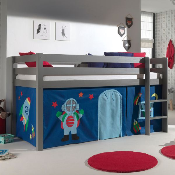 Lit mi-hauteur Charlotte avec tente de lit astro - gris