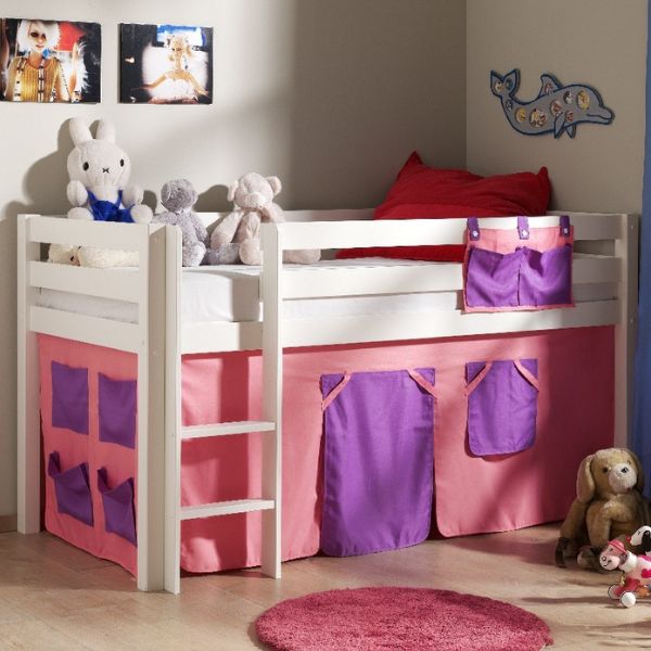 Lit mi-hauteur Charlotte avec tente de lit Bella - blanc