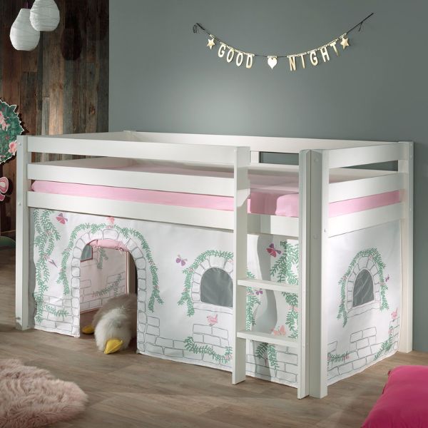 Lit mi-hauteur Charlotte avec tente de lit Birdy - blanc