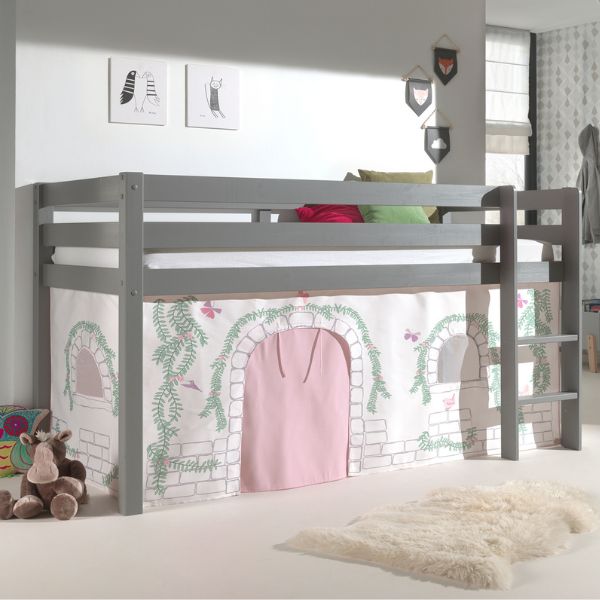 Lit mi-hauteur Charlotte avec tente de lit Birdy - gris