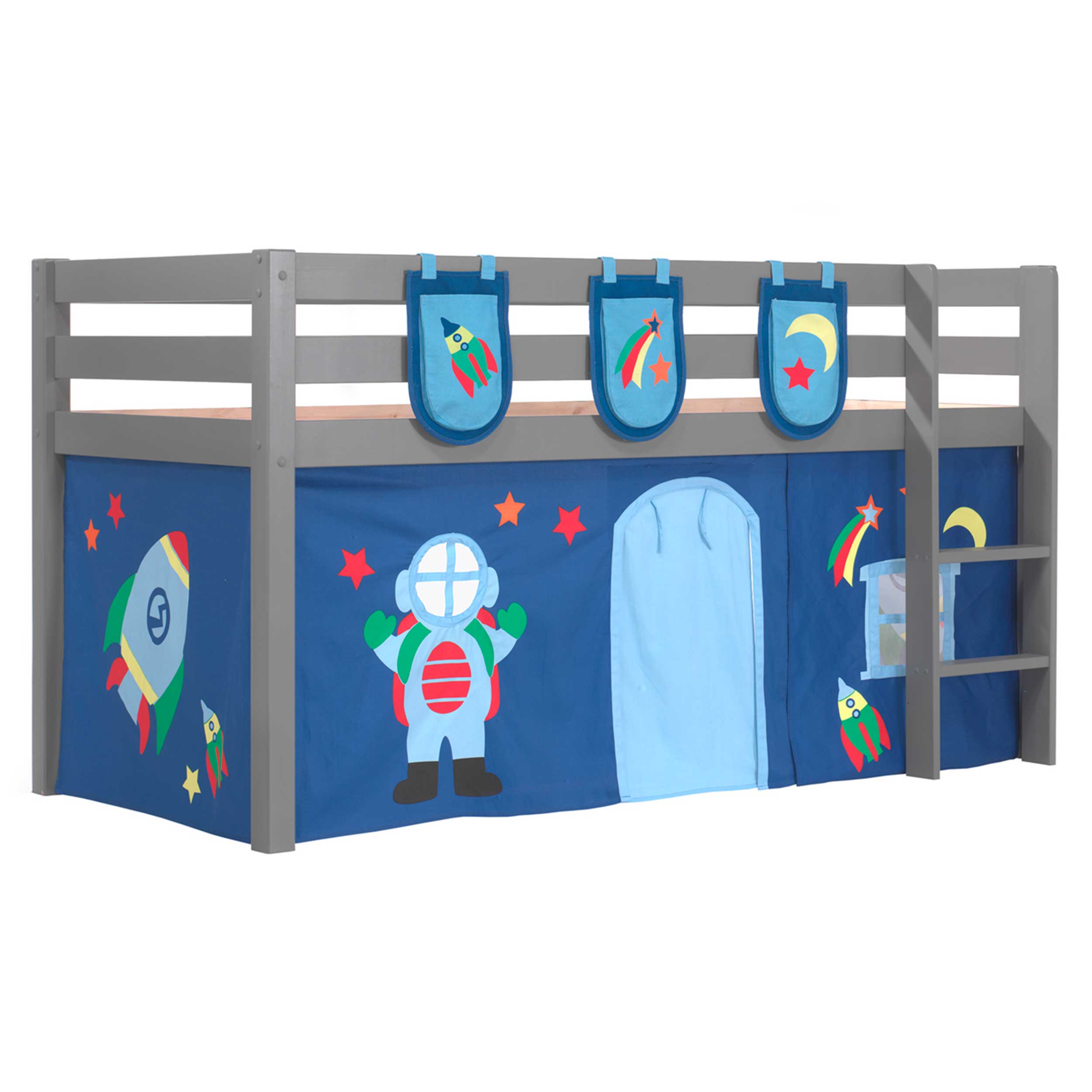 Lit mi-hauteur Charlotte avec tente de lit et sacs de rangement Astro - gris - Image 7