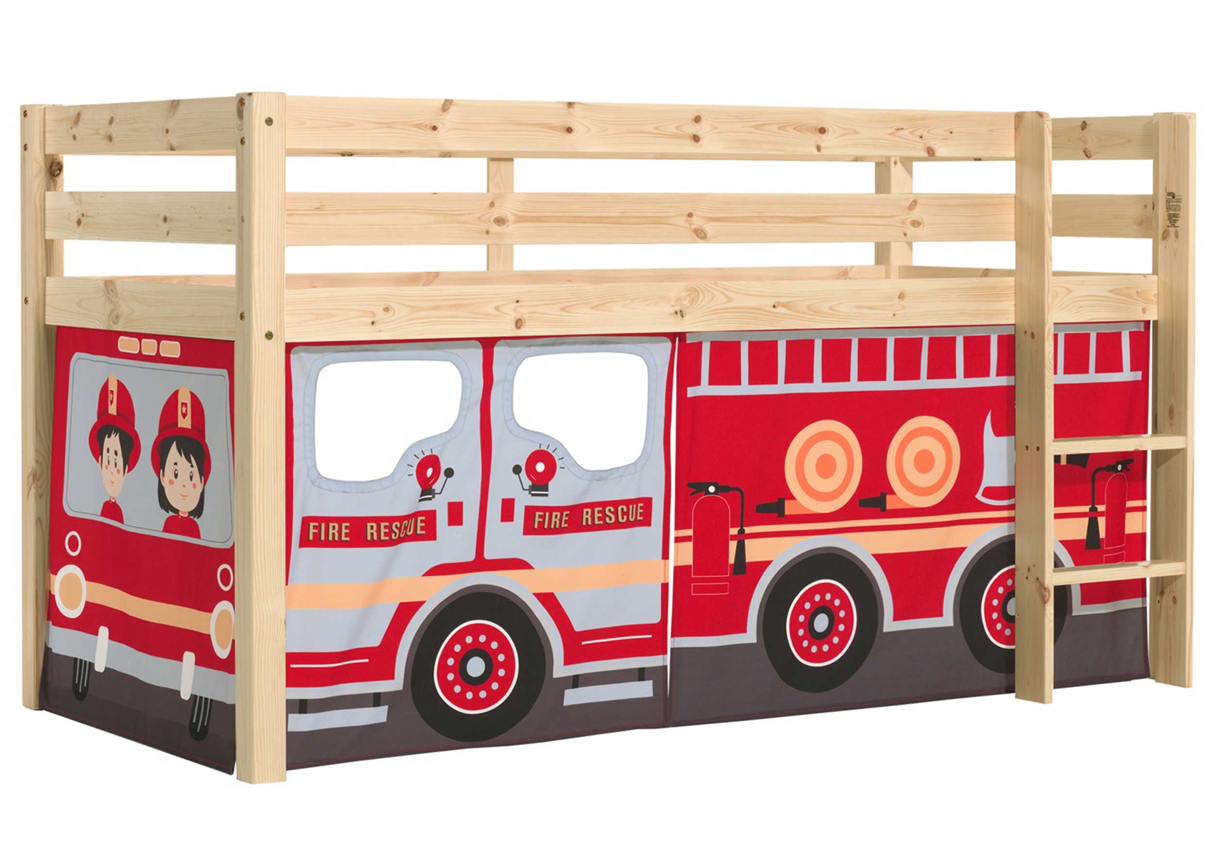 Lit mi-hauteur Charlotte avec tente de lit Fire Truck - bois de pin - Image 6