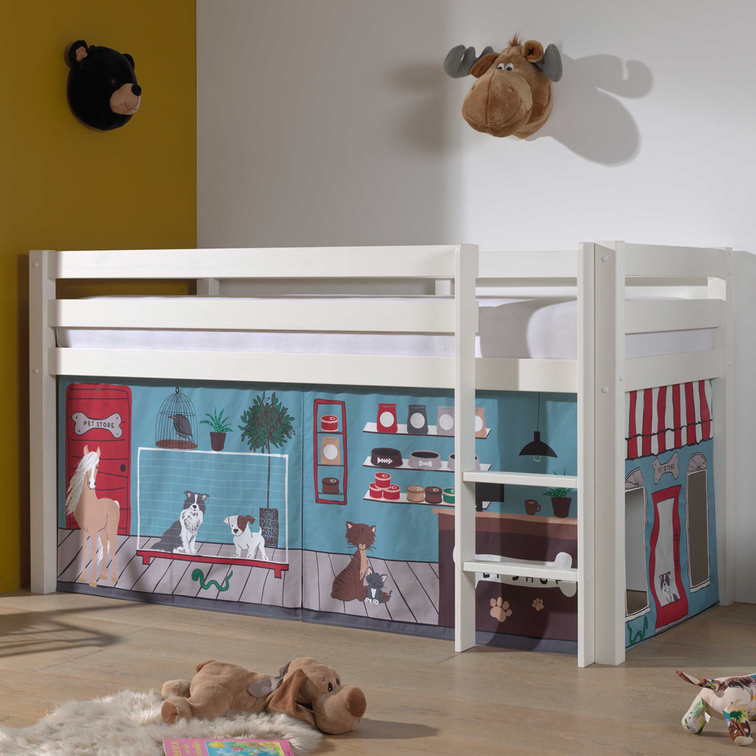 Lit mi-hauteur Charlotte avec tente de lit Pet Shop - blanc