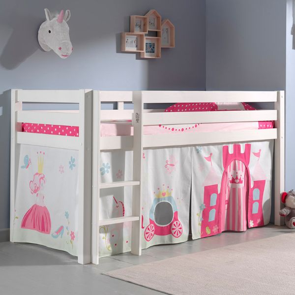 Lit mi-hauteur Charlotte avec tente de lit princess II - blanc