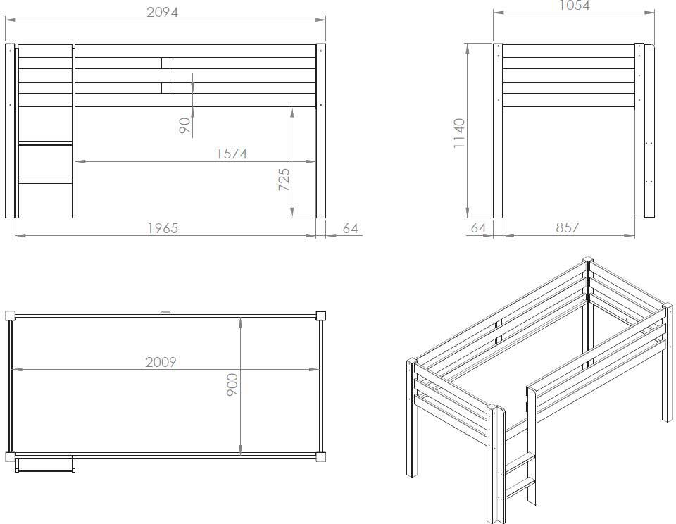 Lit mi-hauteur Charlotte avec tente de lit Princess II - gris - Image 2
