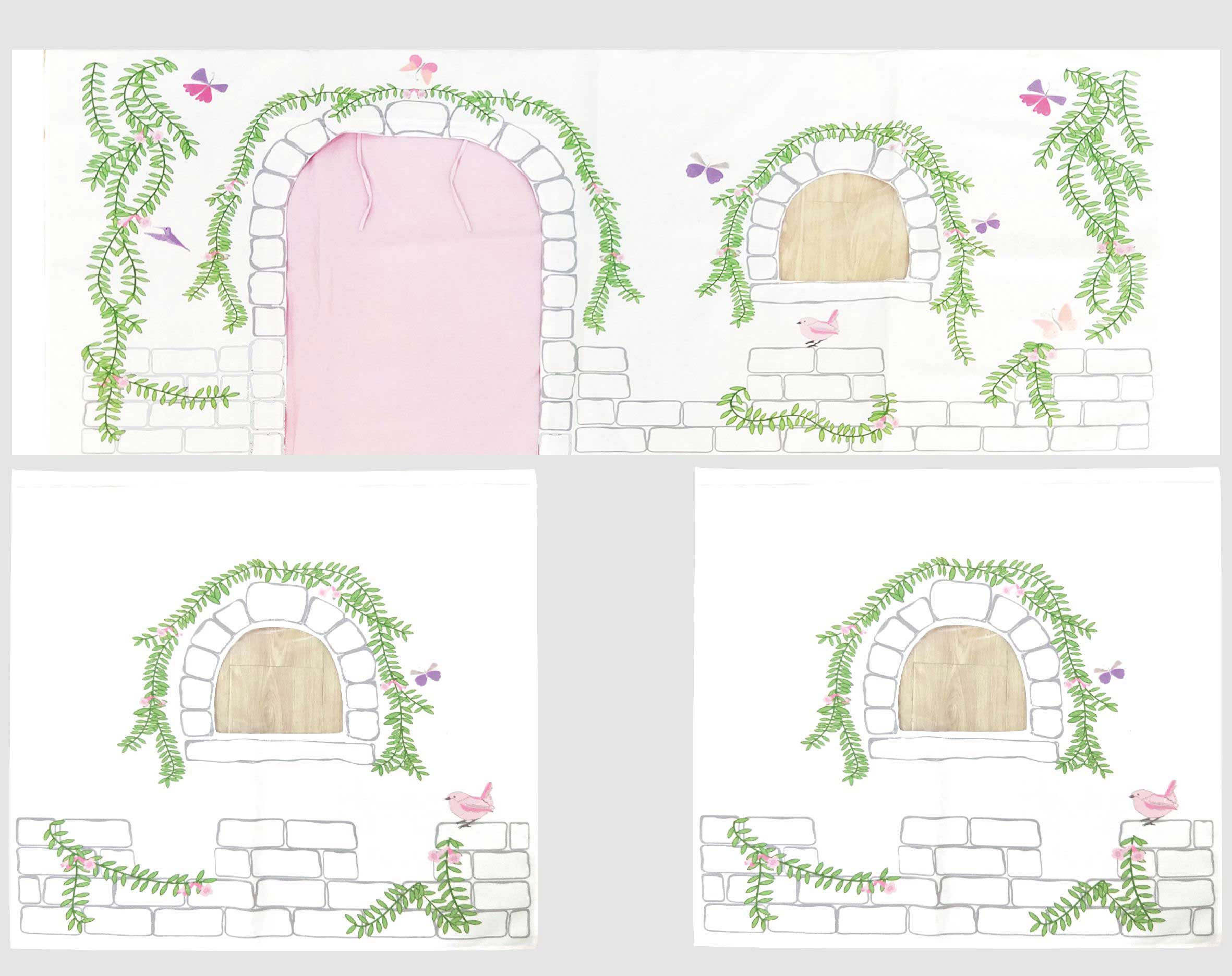 Lit mi-hauteur Charlotte avec tente de lit & sacs de rangement Birdy - bois de pin - Image 2