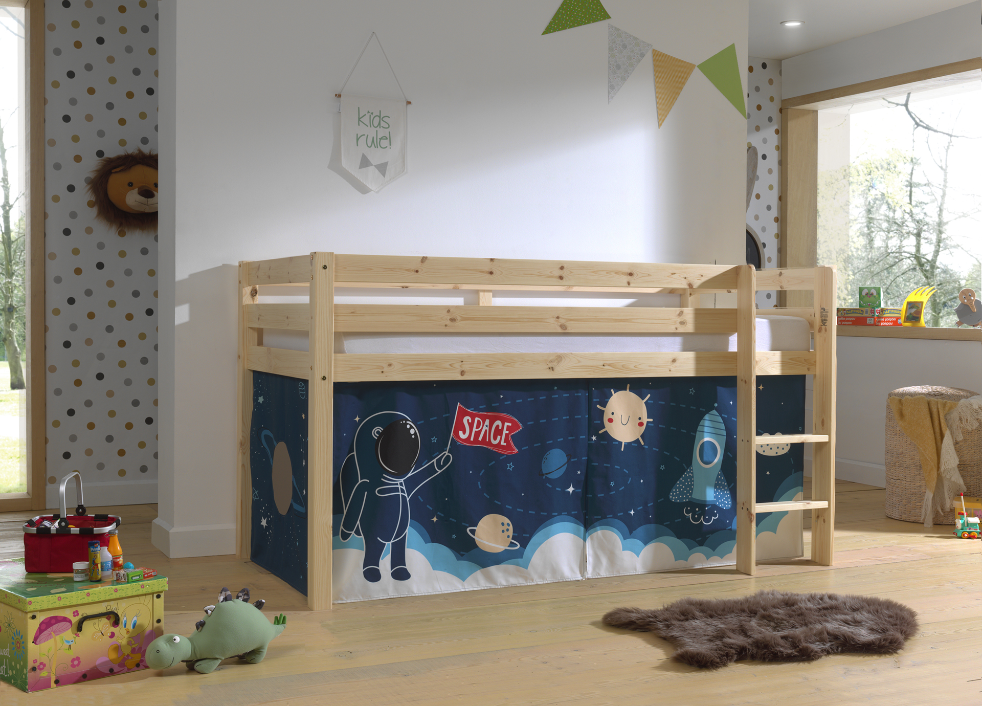 Lit mi-hauteur Charlotte avec tente de lit Space Shuttle - bois de pin - Image 5