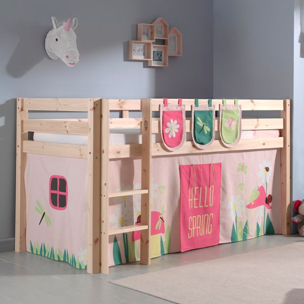 Lit mi-hauteur Charlotte avec tente et sacs de rangement Spring - bois de pin