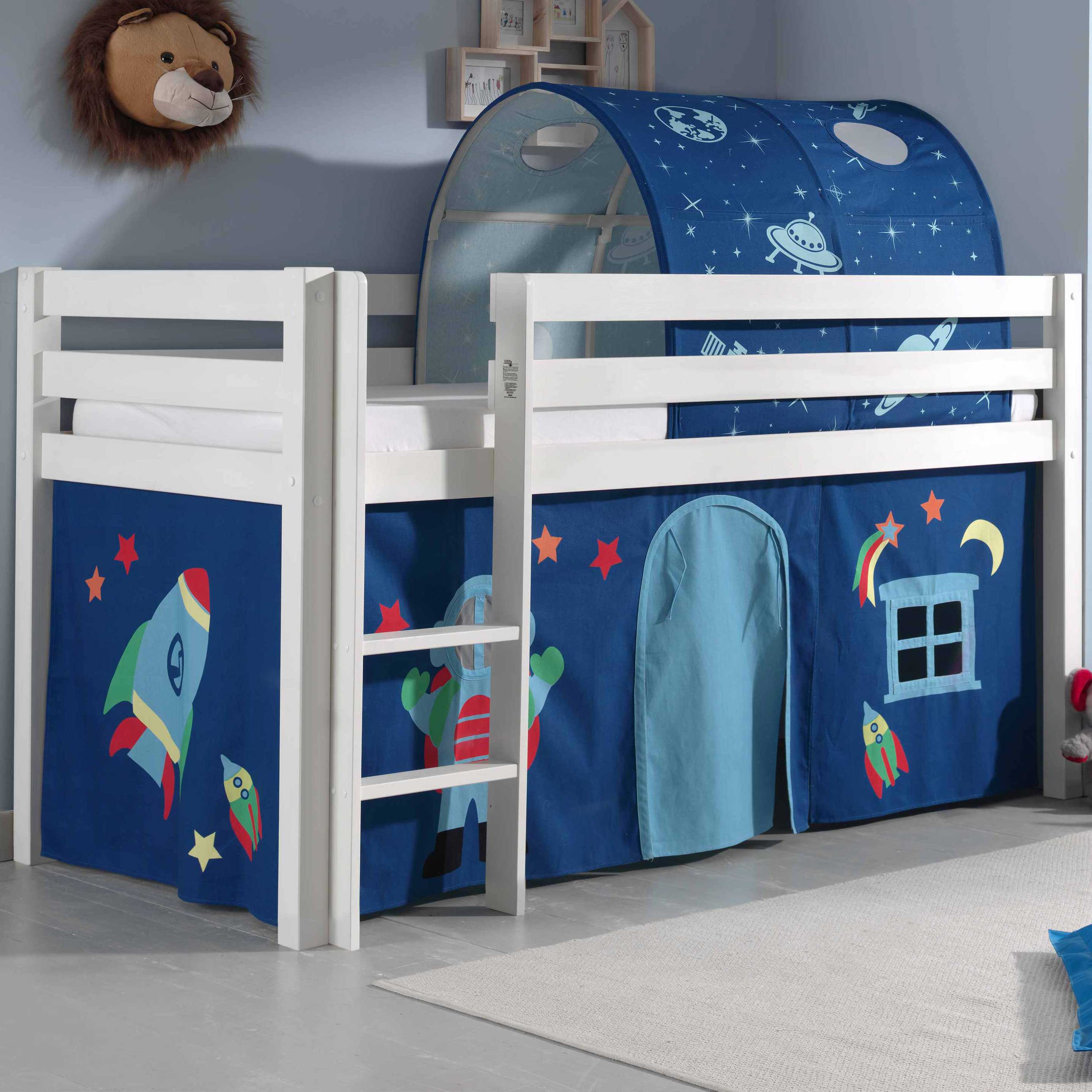 Lit mi-hauteur Charlotte avec tente et tunnel de lit Astro - blanc