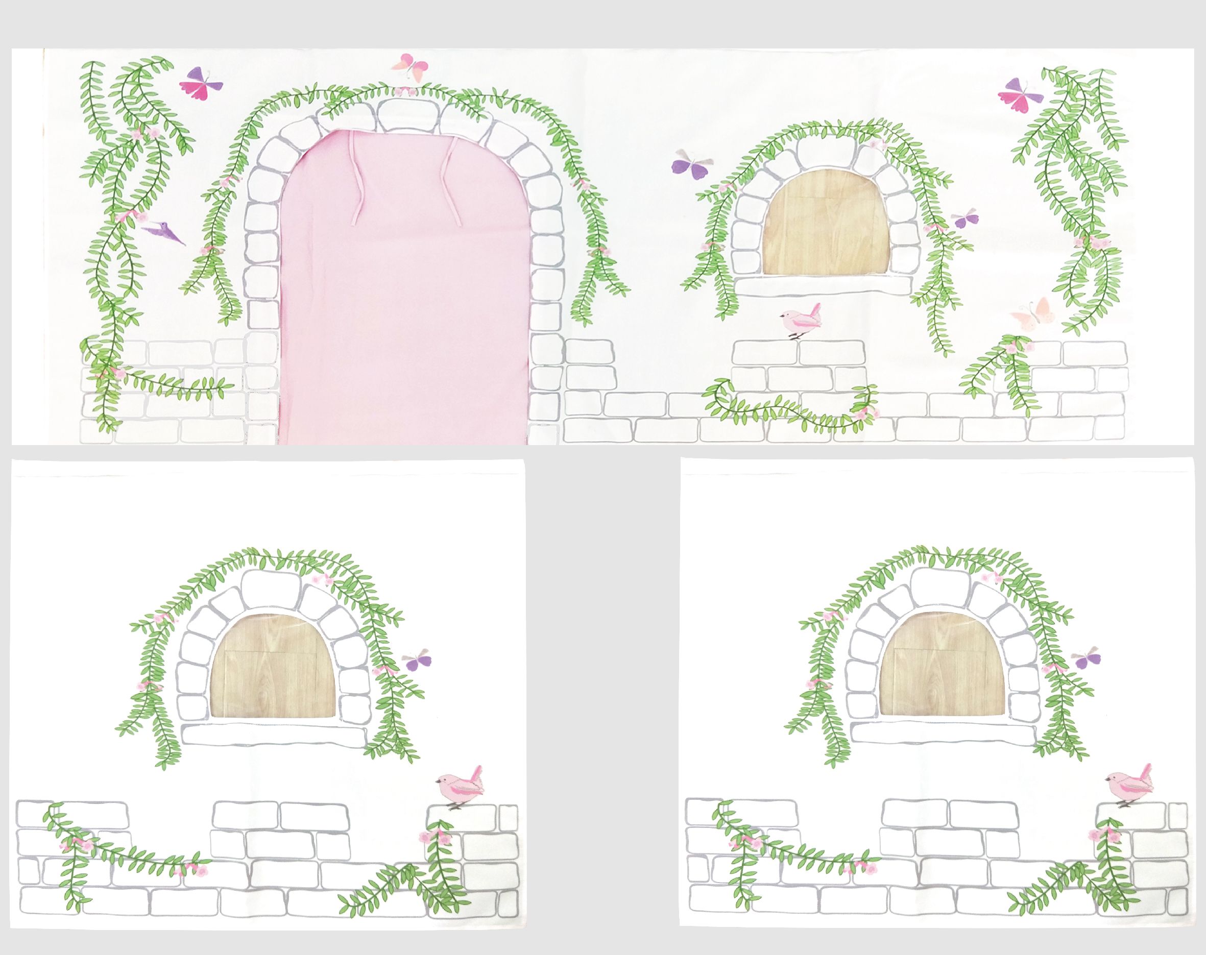 Lit mi-hauteur Charlotte avec tente et tunnel de lit et sacs de rangement Birdy - bois de pin - Image 5