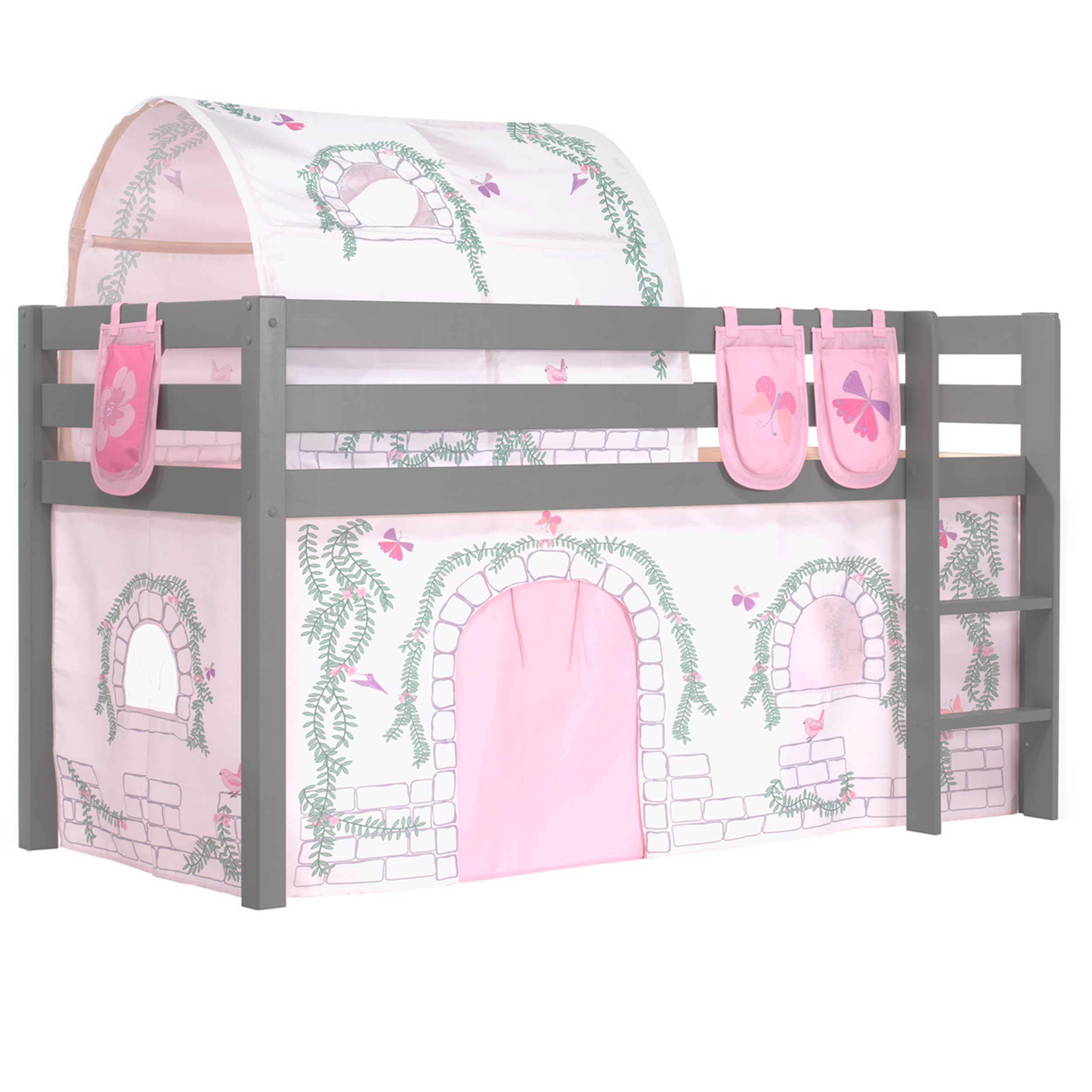 Lit mi-hauteur Charlotte avec tente et tunnel de lit et sacs de rangement Birdy - gris - Image 8
