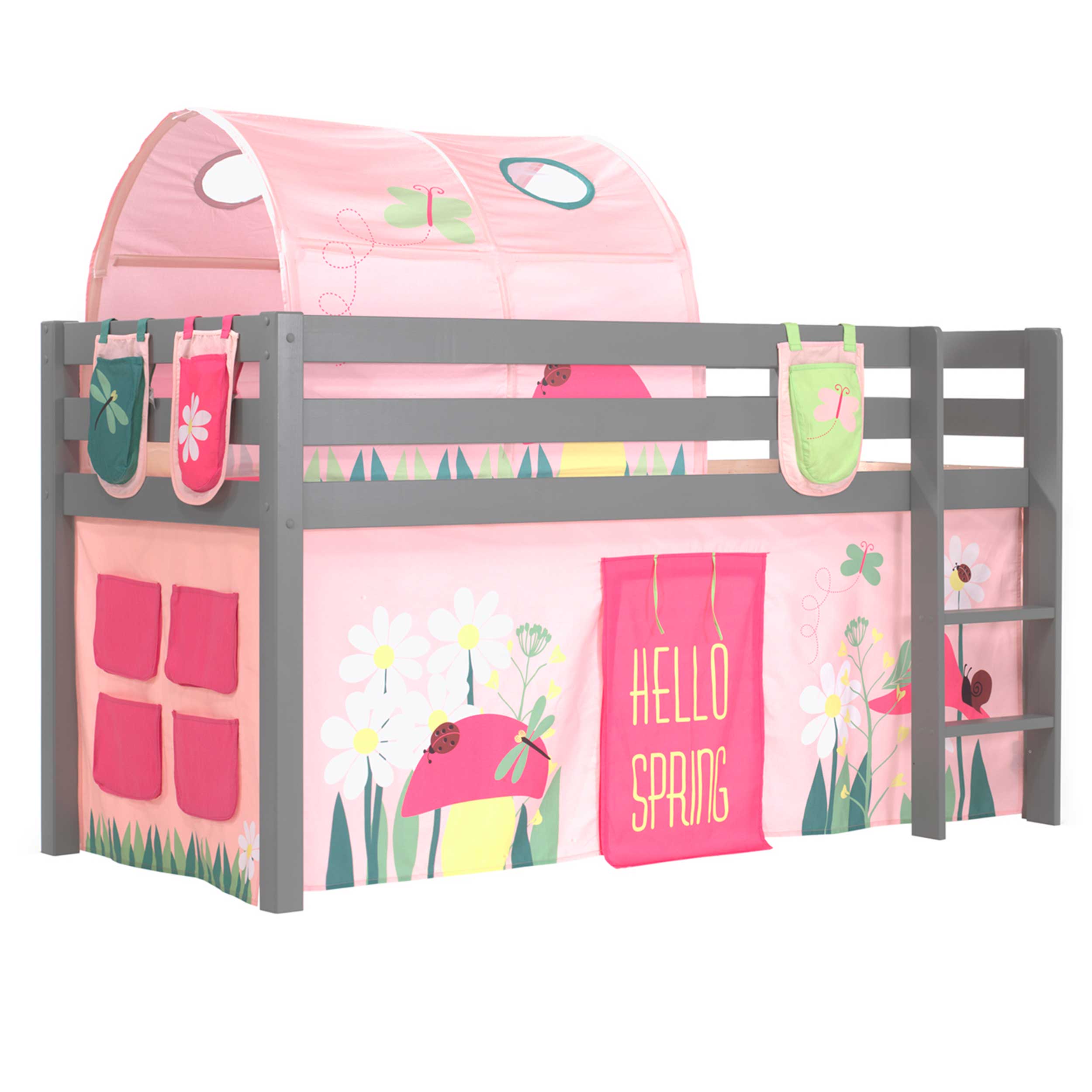 Lit mi-hauteur Charlotte avec tente et tunnel de lit et sacs de rangement Spring - naturel - Image 8