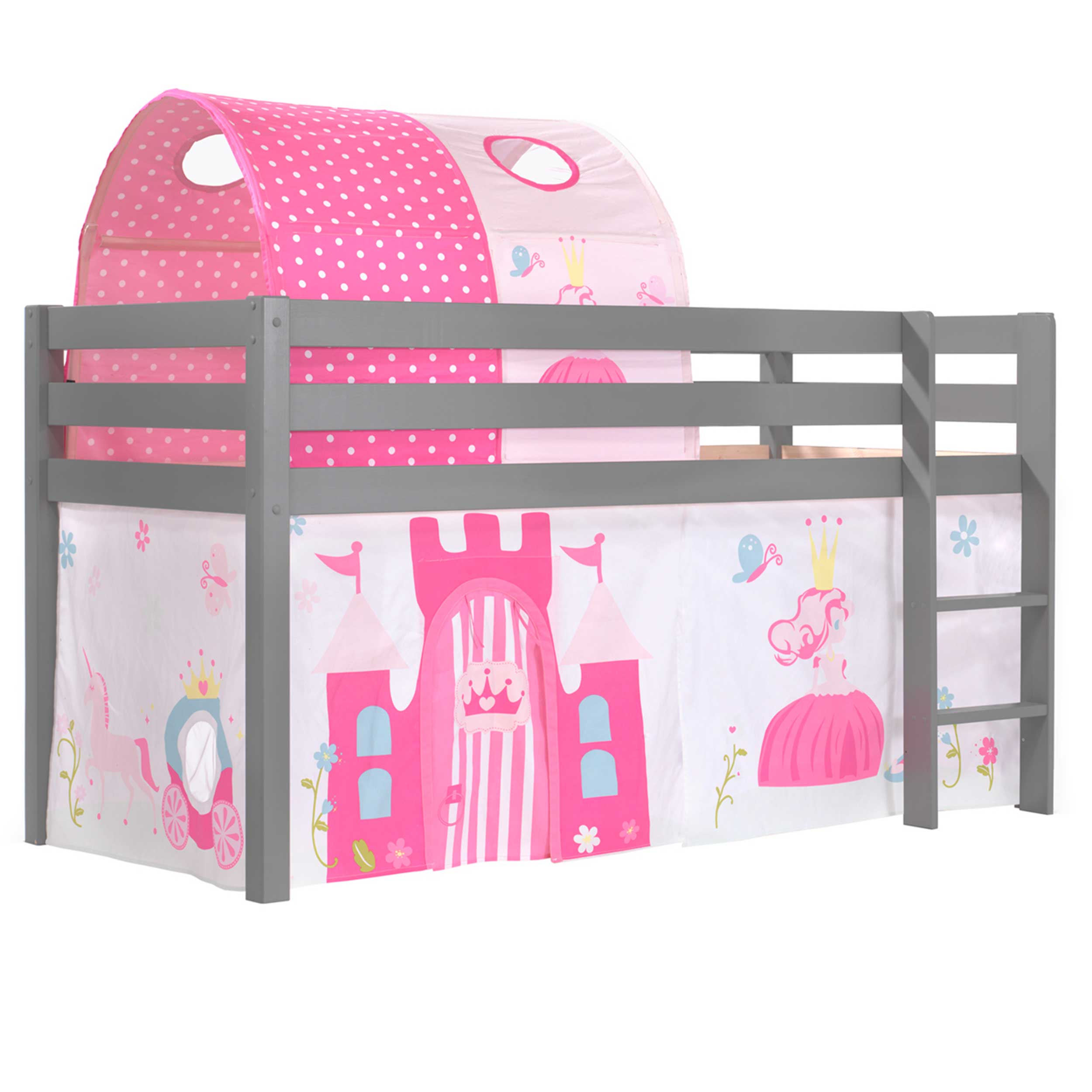 Lit mi-hauteur Charlotte avec tente et tunnel de lit Princess II - gris - Image 7