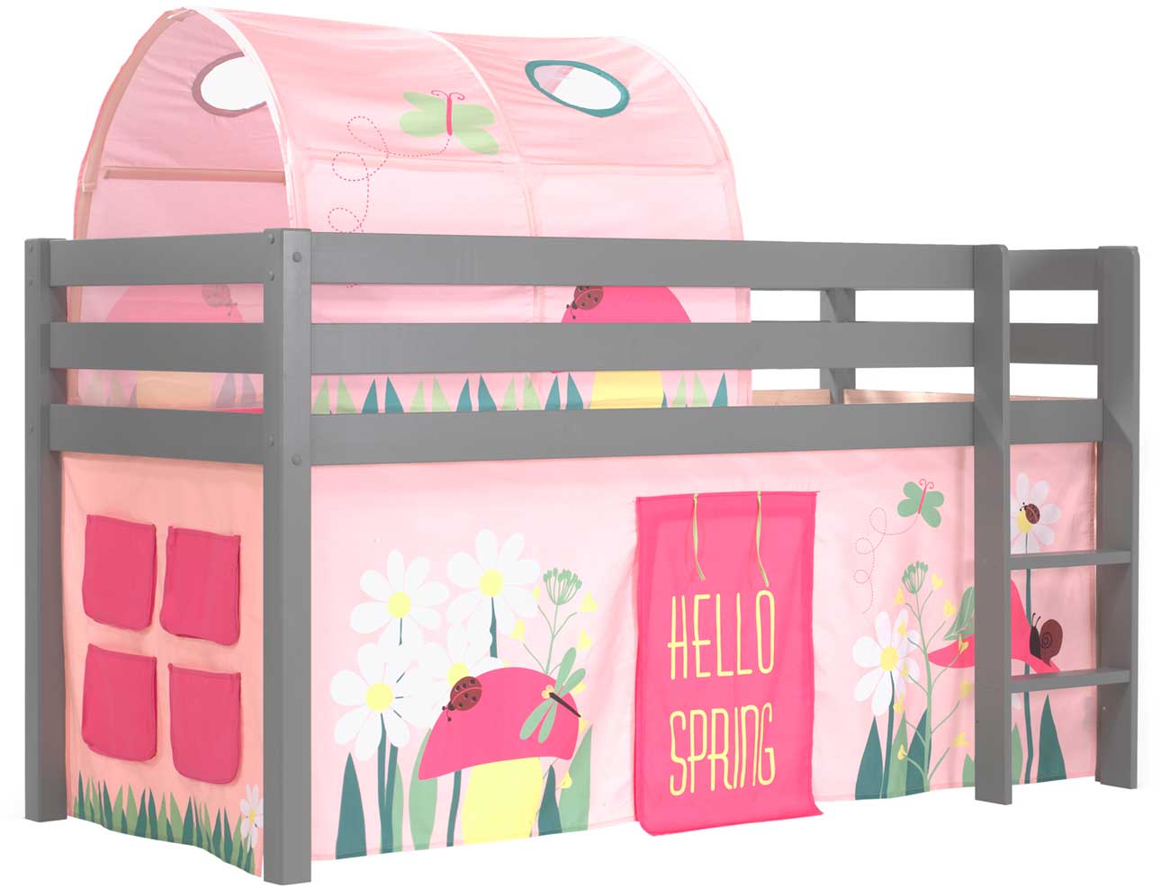 Lit mi-hauteur Charlotte avec tente et tunnel de lit Spring - gris - Image 7