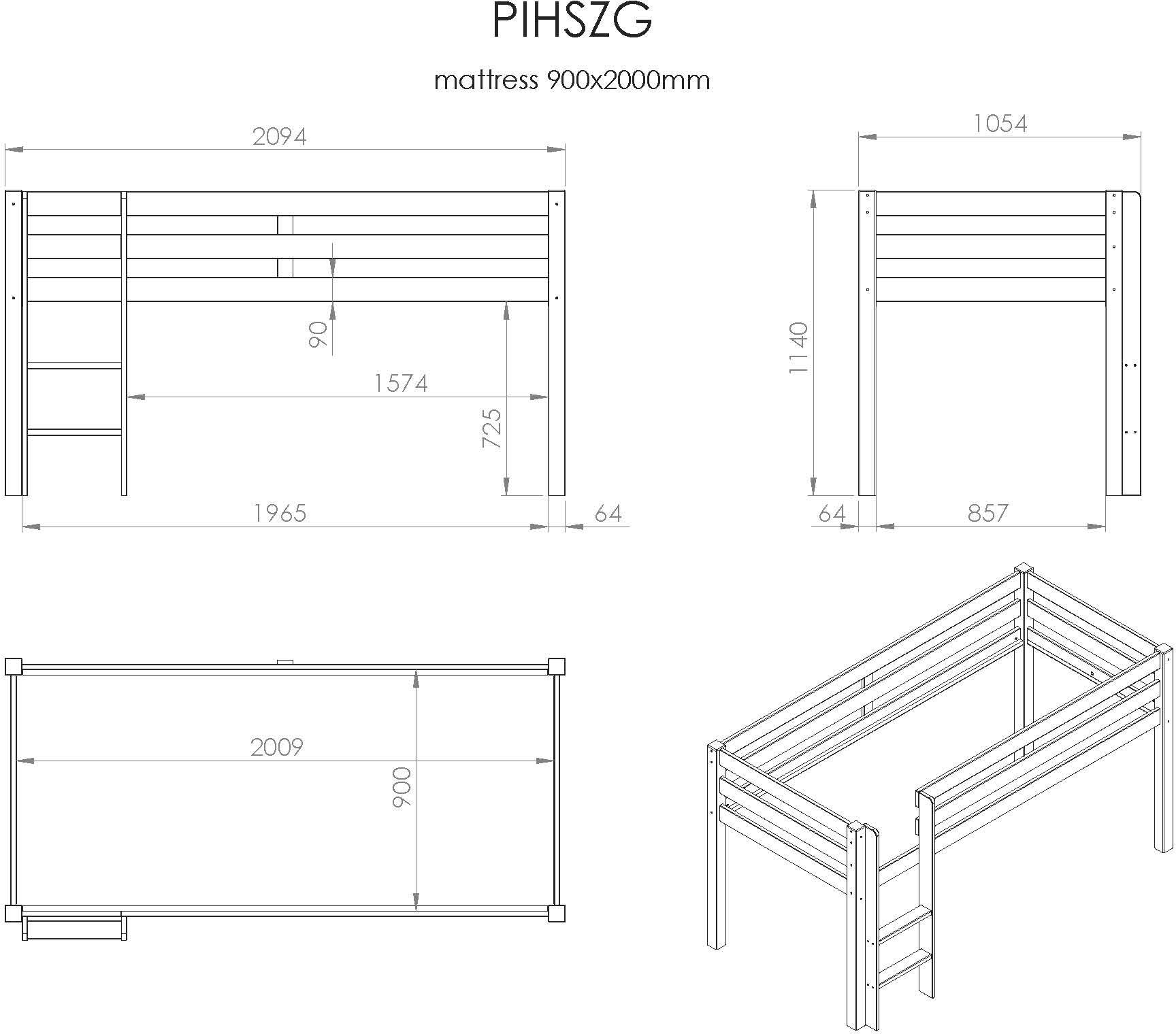 Lit mi-hauteur Charlotte - bois pin - Image 2