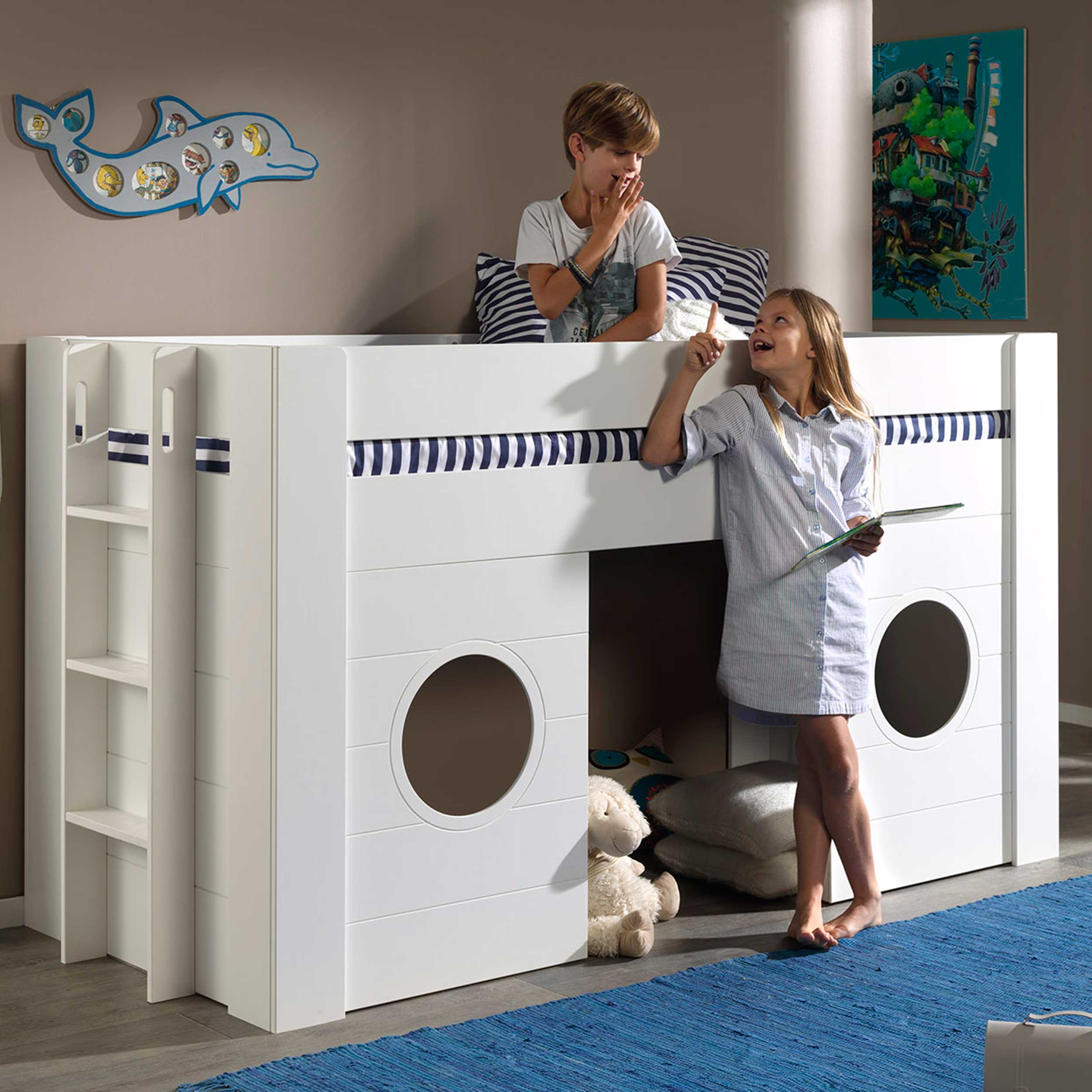 Lit mi-hauteur Freya avec espace de jeu - blanc