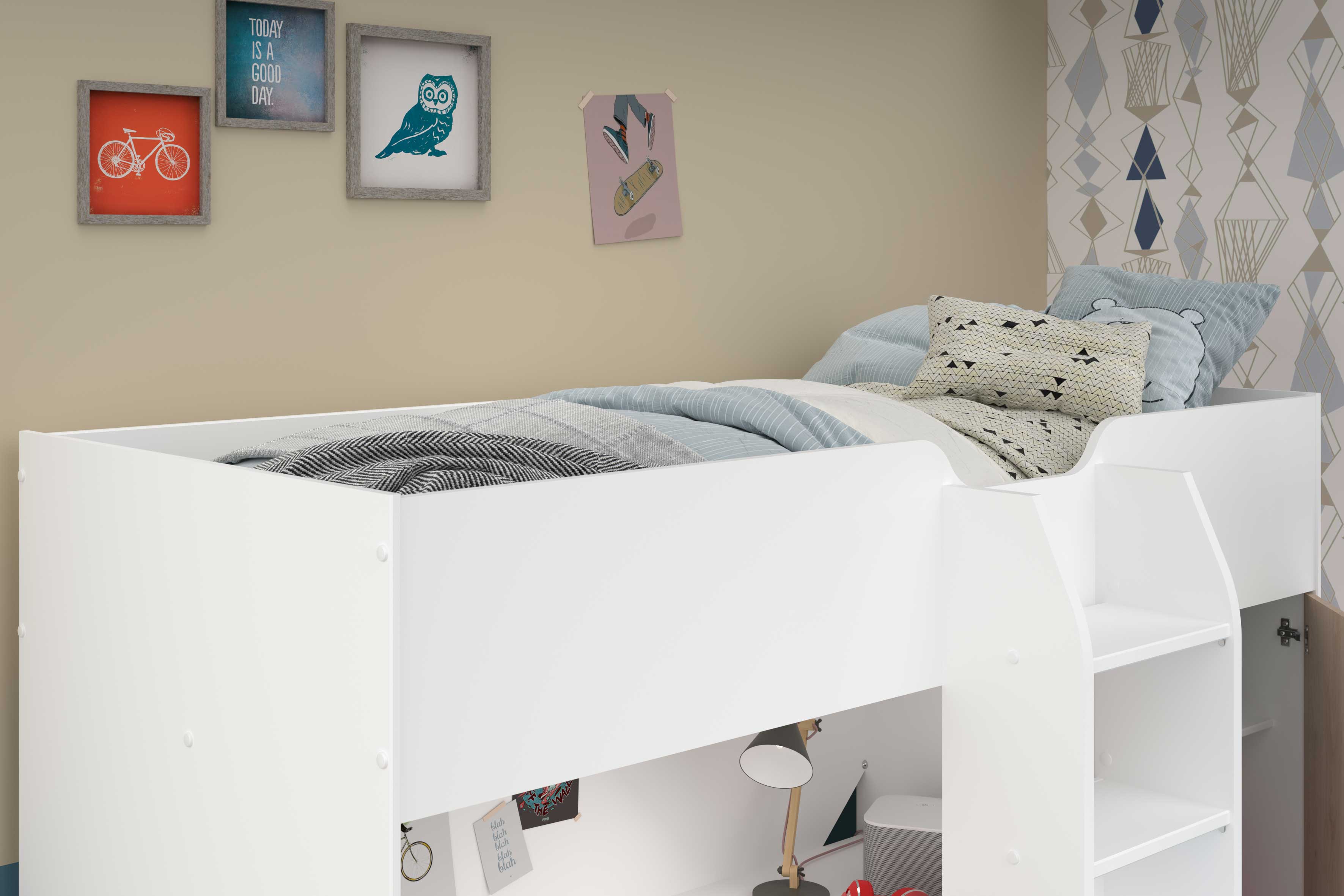 Lit mi-hauteur Neda 90x200cm - blanc/décor de chêne - Image 11